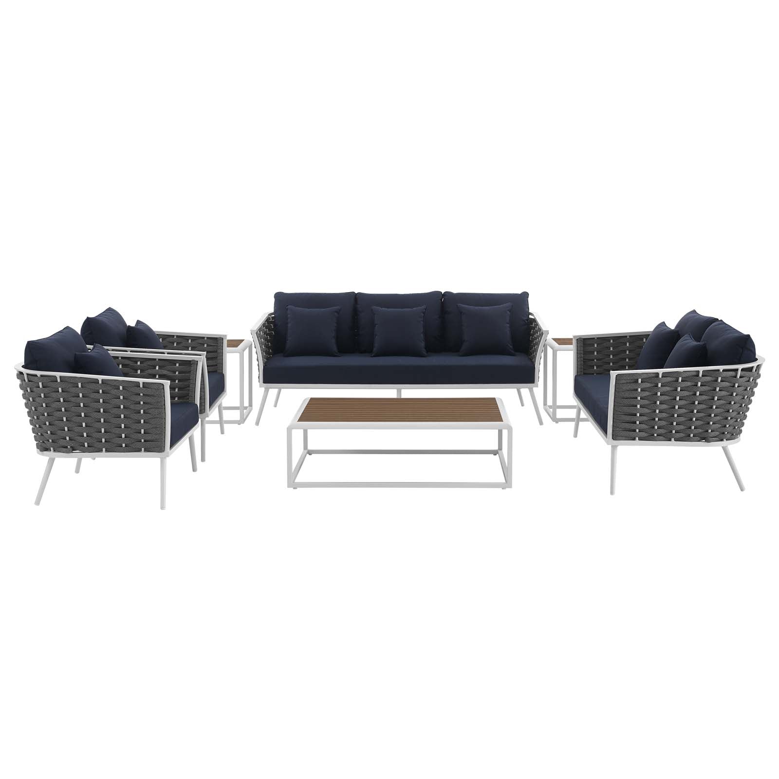 Stance 7 Piece Outdoor Patio Aluminum Sectional Sofa Set White Navy