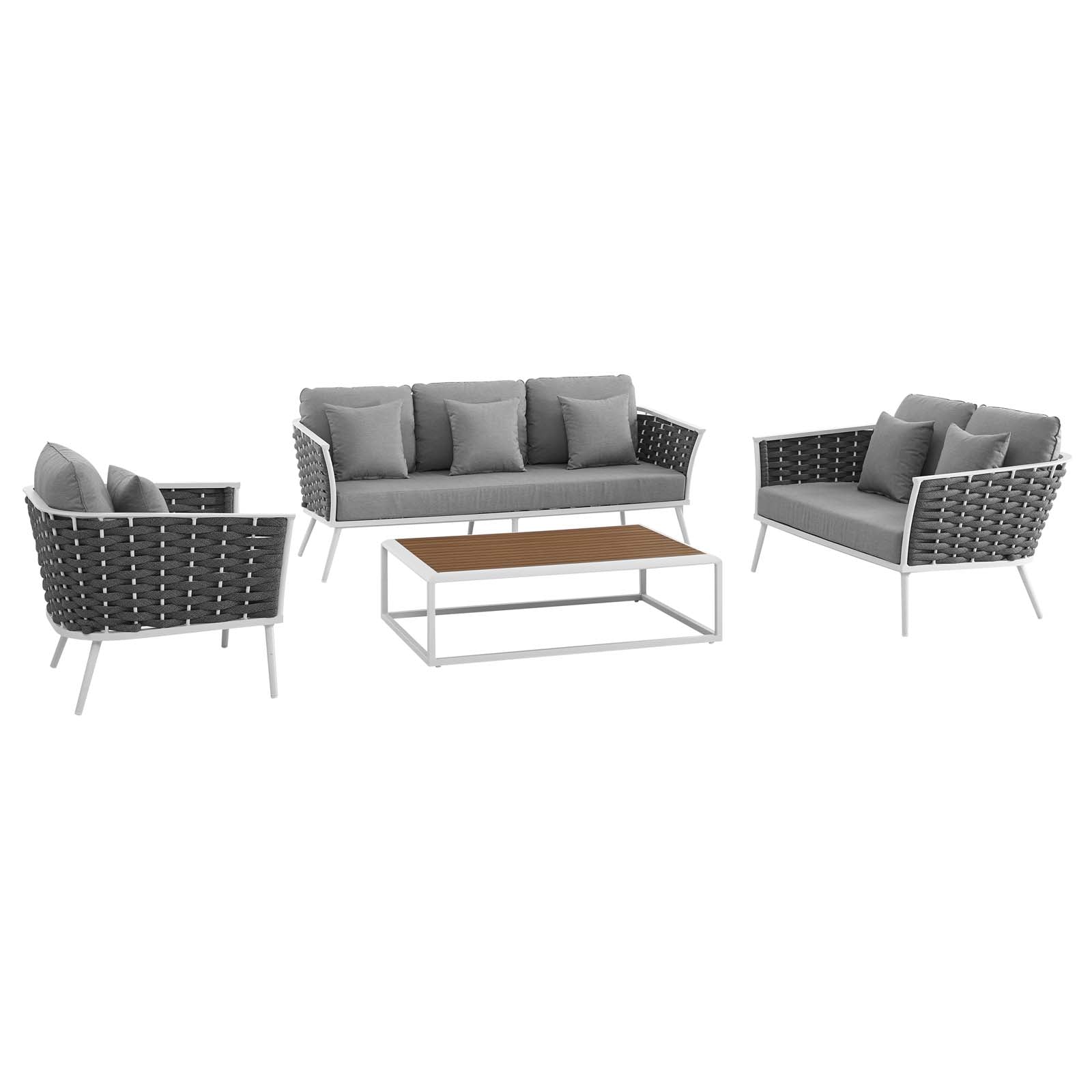 Modway Outdoor Conversation Sets - Stance 4 Piece Outdoor 139.5"W & 87 D Patio Aluminum Sectional Sofa Set White