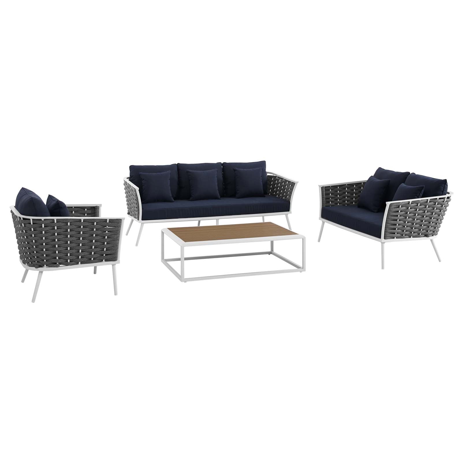 Stance 4 Piece Outdoor 139.5"W Patio Aluminum Sectional Sofa Set White