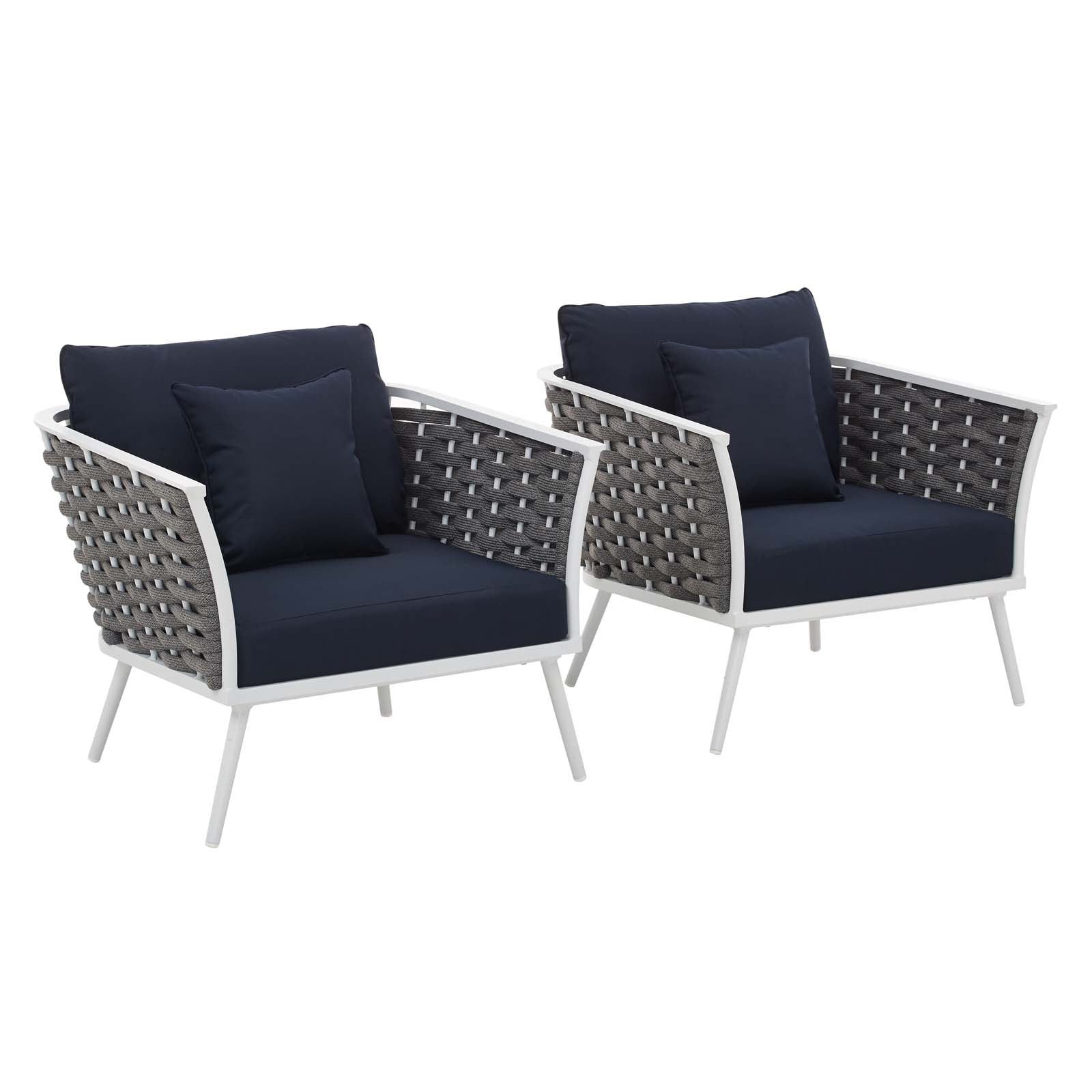 Modway Outdoor Chairs - Stance Armchair Outdoor Patio Set White & Navy (Set of 2)