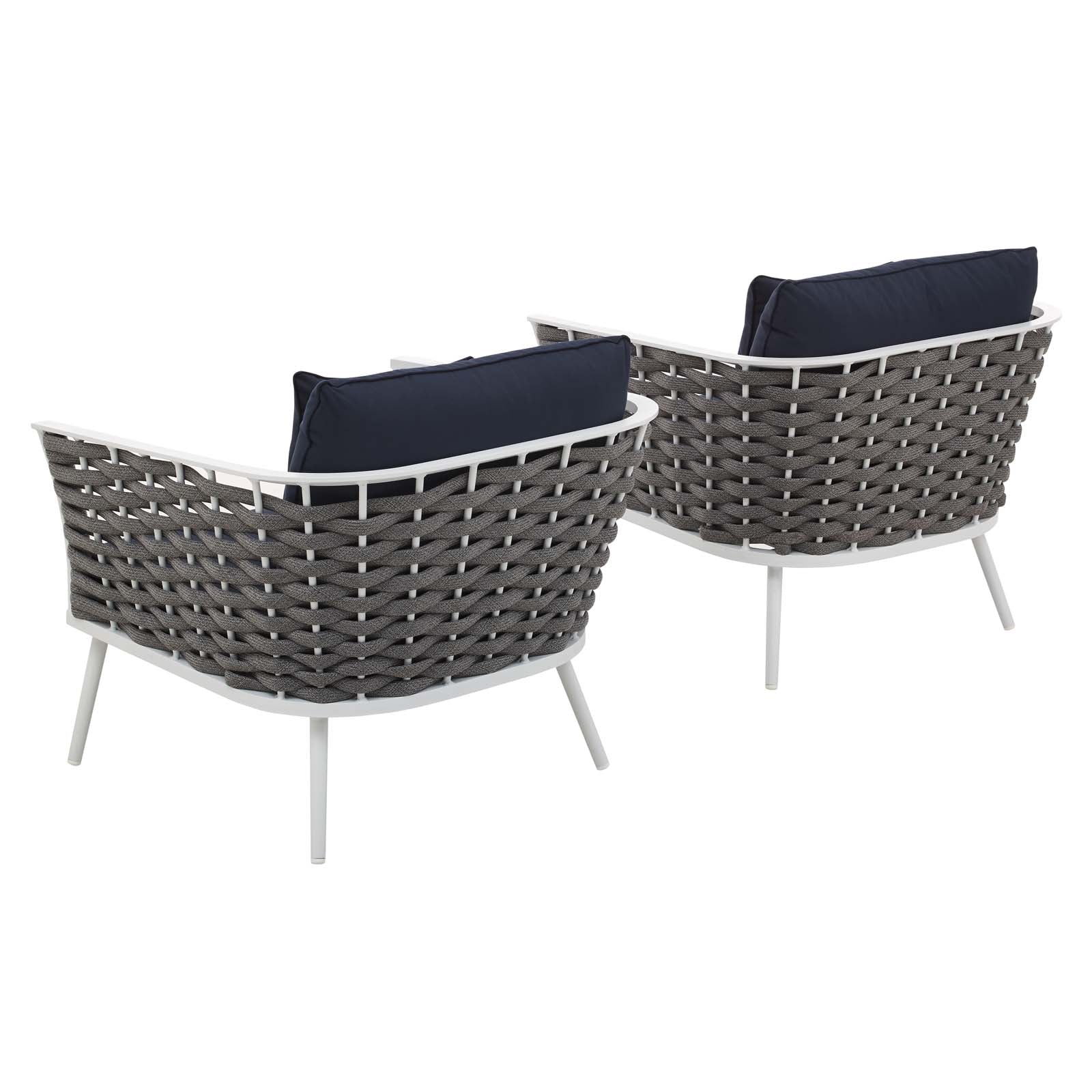 Modway Outdoor Chairs - Stance Armchair Outdoor Patio Set White & Navy (Set of 2)