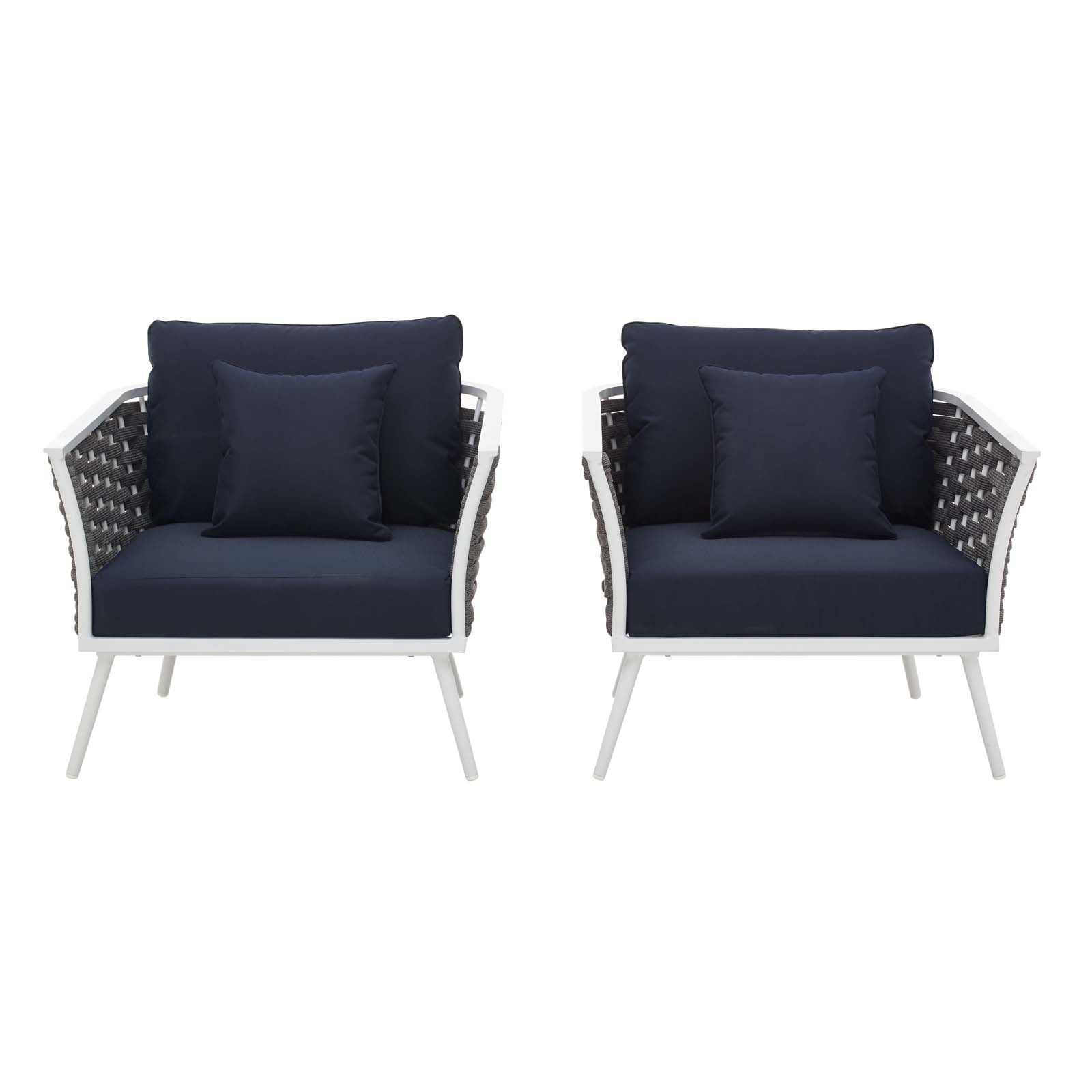 Modway Outdoor Chairs - Stance Armchair Outdoor Patio Set White & Navy (Set of 2)