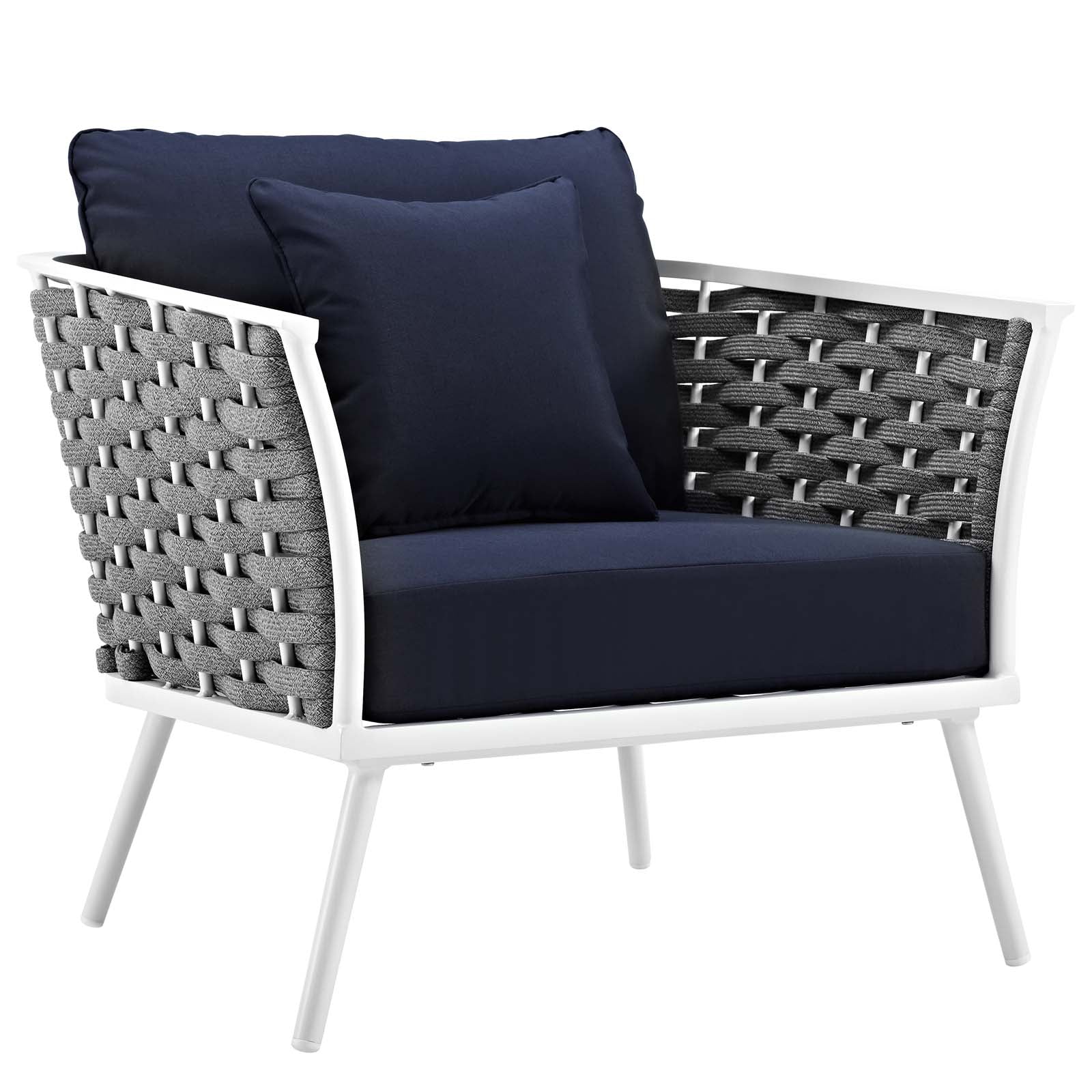 Modway Outdoor Chairs - Stance Armchair Outdoor Patio Set White & Navy (Set of 2)