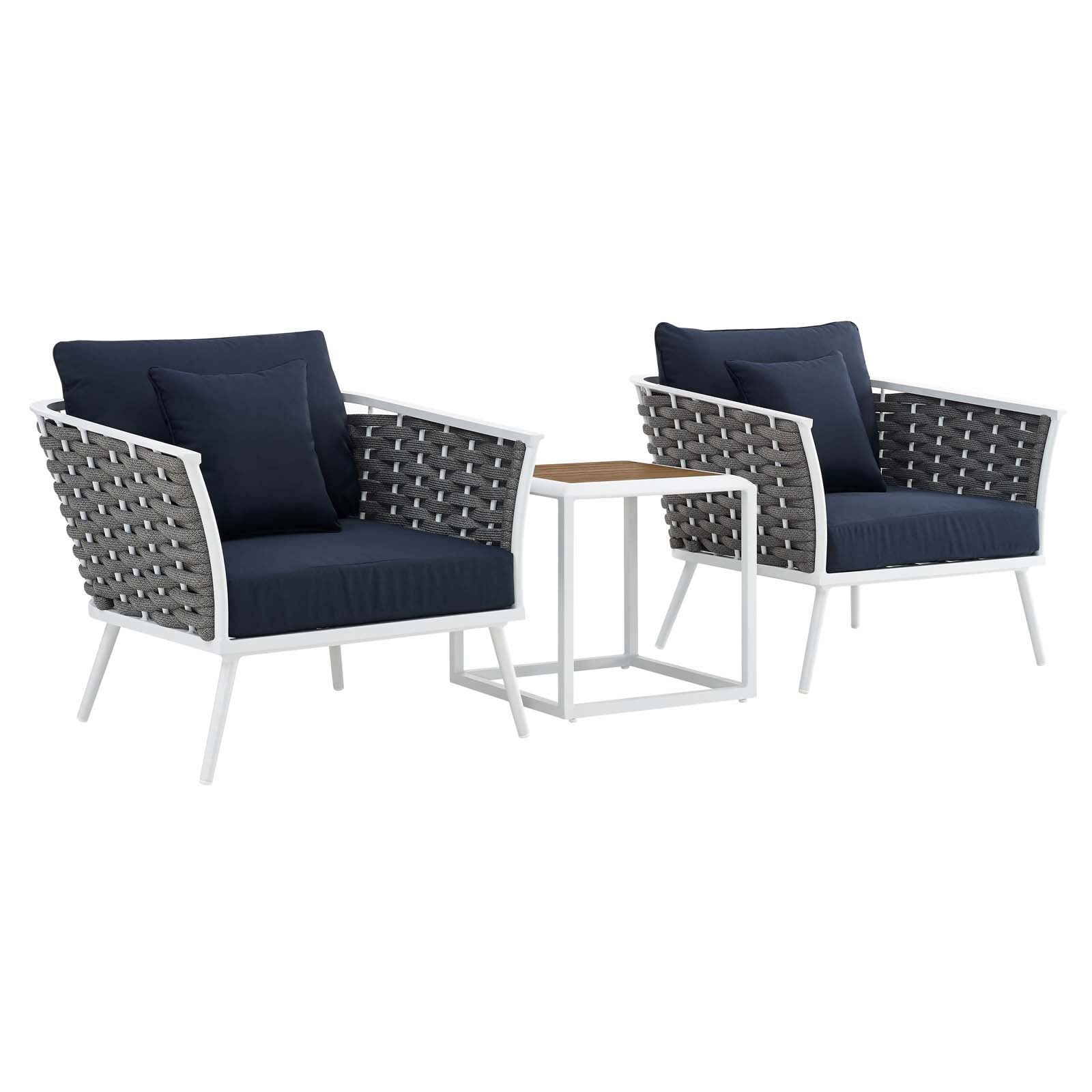 Stance 3 Piece Outdoor 84.5"W Patio Aluminum Sectional Sofa Set White