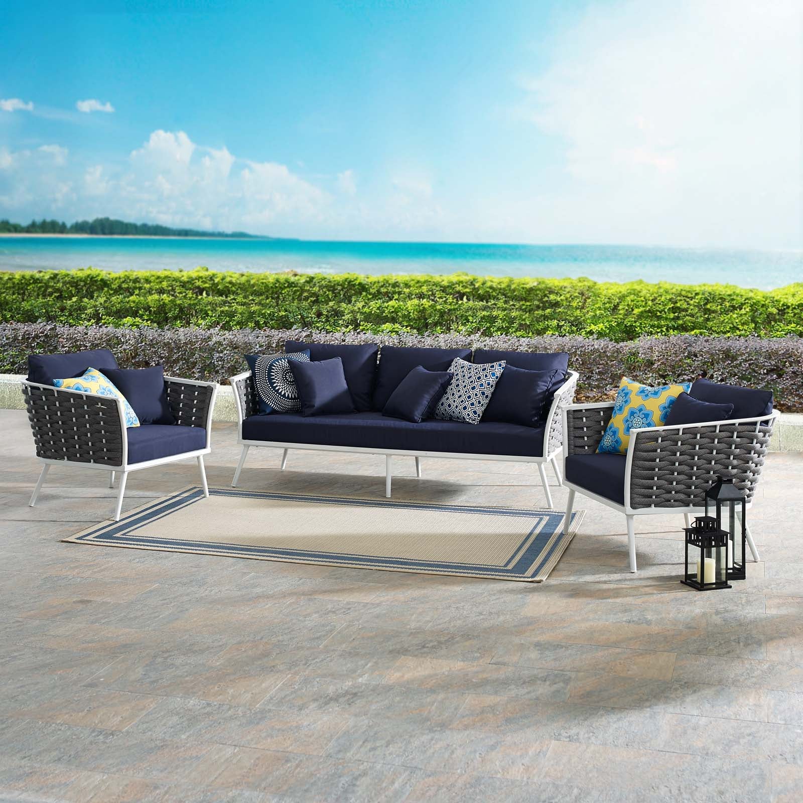 Stance 3 Piece Outdoor 31.5 " H Patio Aluminum Sectional Sofa Set White