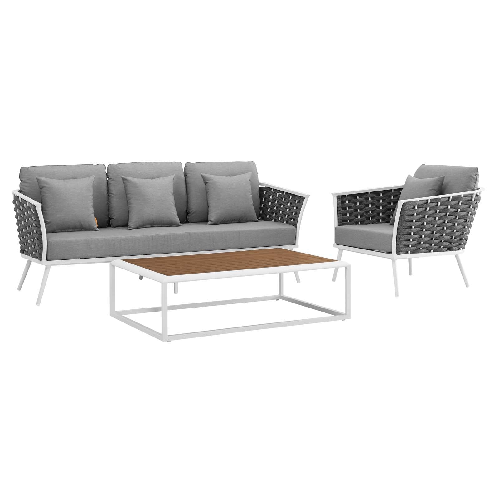Modway Outdoor Conversation Sets - Stance 3 Piece Outdoor 107.5"W 64.5 D Patio Aluminum Sectional Sofa Set White