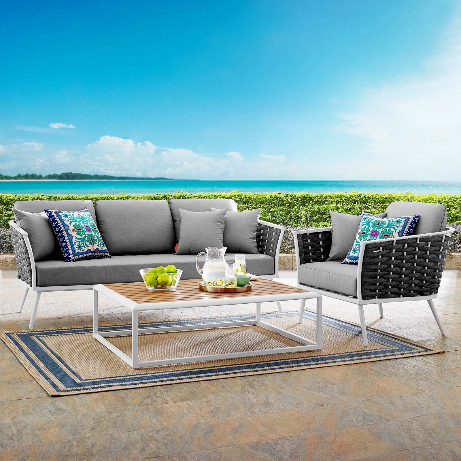 Modway Outdoor Conversation Sets - Stance 3 Piece Outdoor 107.5"W 64.5 D Patio Aluminum Sectional Sofa Set White