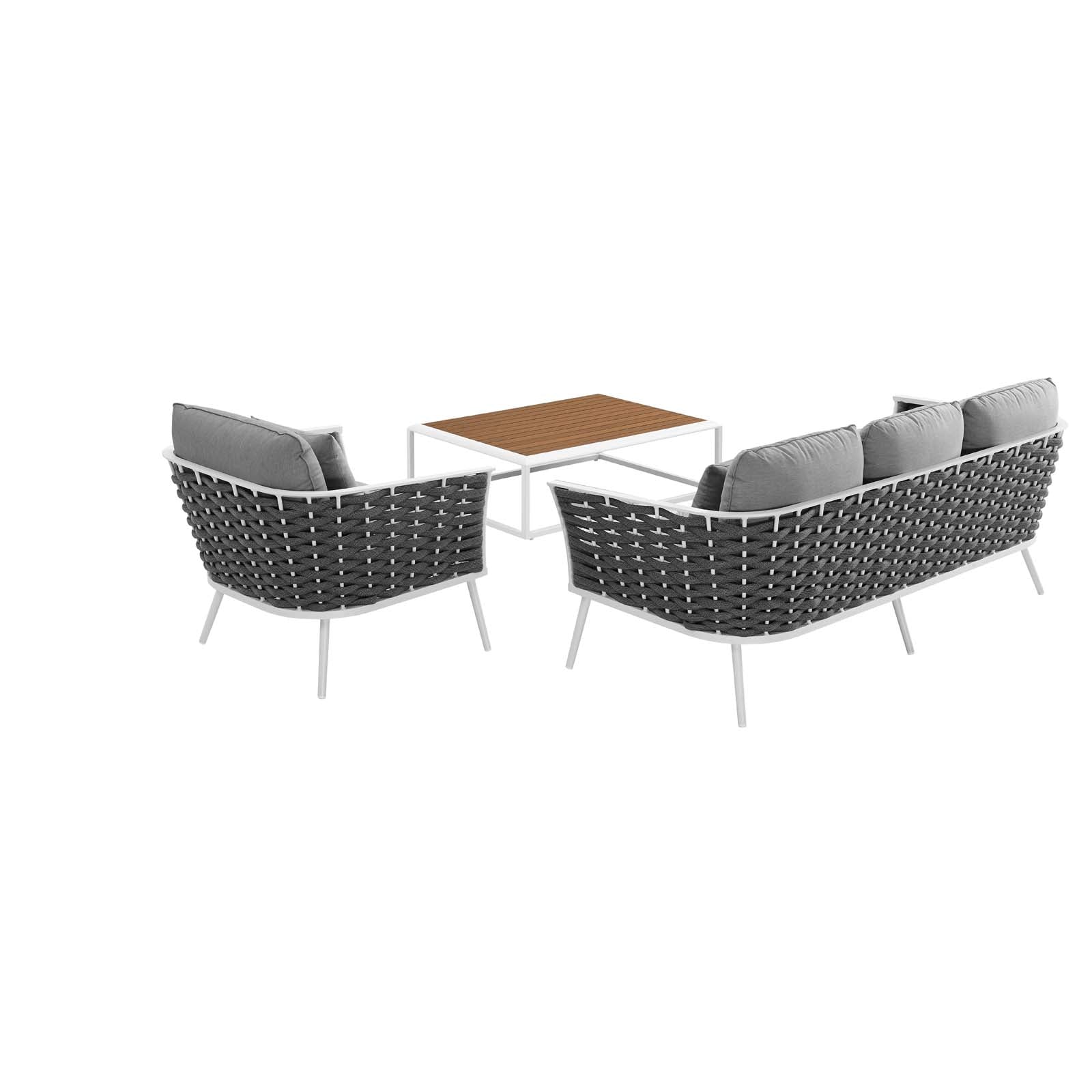 Modway Outdoor Conversation Sets - Stance 3 Piece Outdoor 107.5"W 64.5 D Patio Aluminum Sectional Sofa Set White