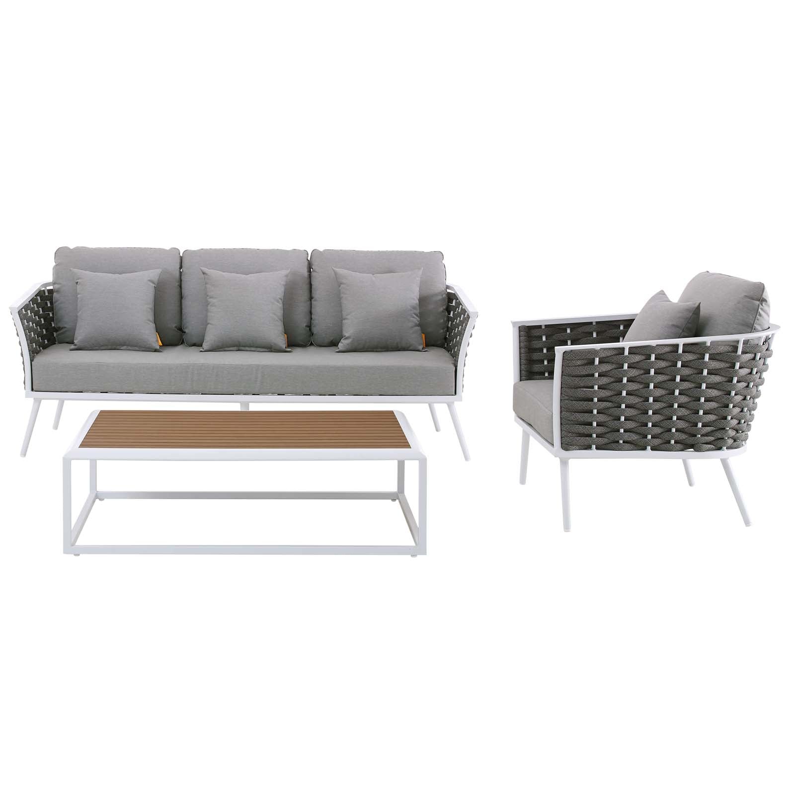 Modway Outdoor Conversation Sets - Stance 3 Piece Outdoor 107.5"W 64.5 D Patio Aluminum Sectional Sofa Set White