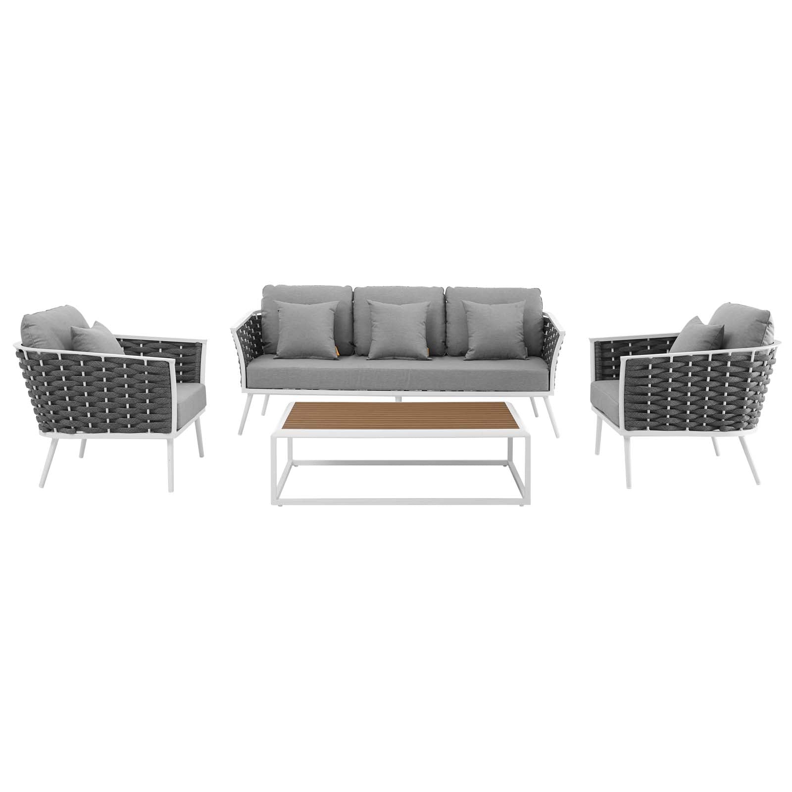 Stance 4 Piece Outdoor 107.5"W & 31.5 H Patio Aluminum Sectional Sofa Set White