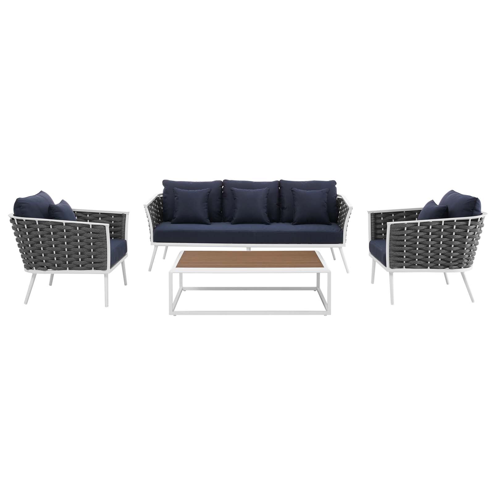 Stance 4 Piece Outdoor 107.5"W Patio Aluminum Sectional Sofa Set White