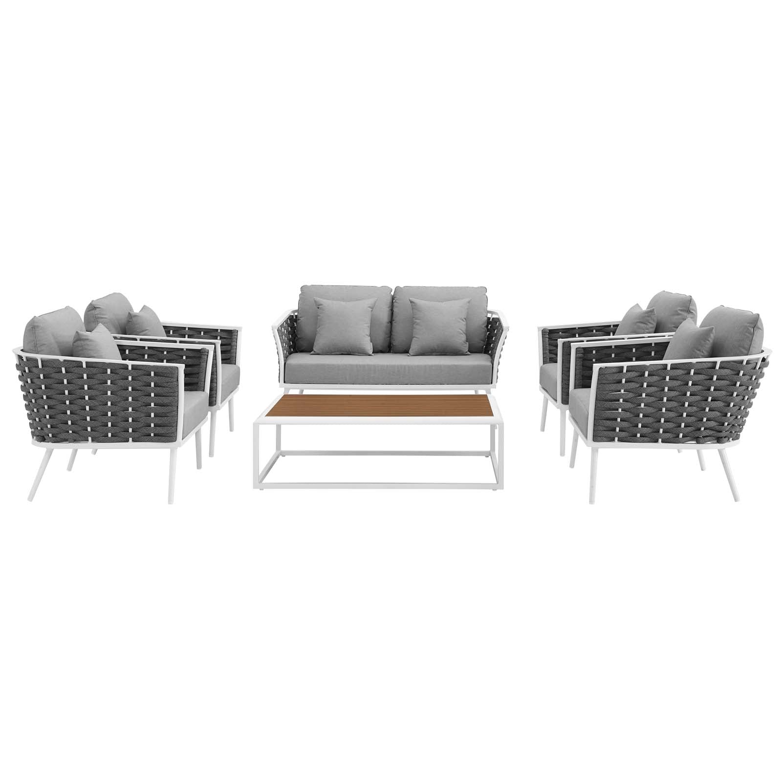 Stance 6 Piece Outdoor 119"W & 31.5 H Patio Aluminum Sectional Sofa Set White