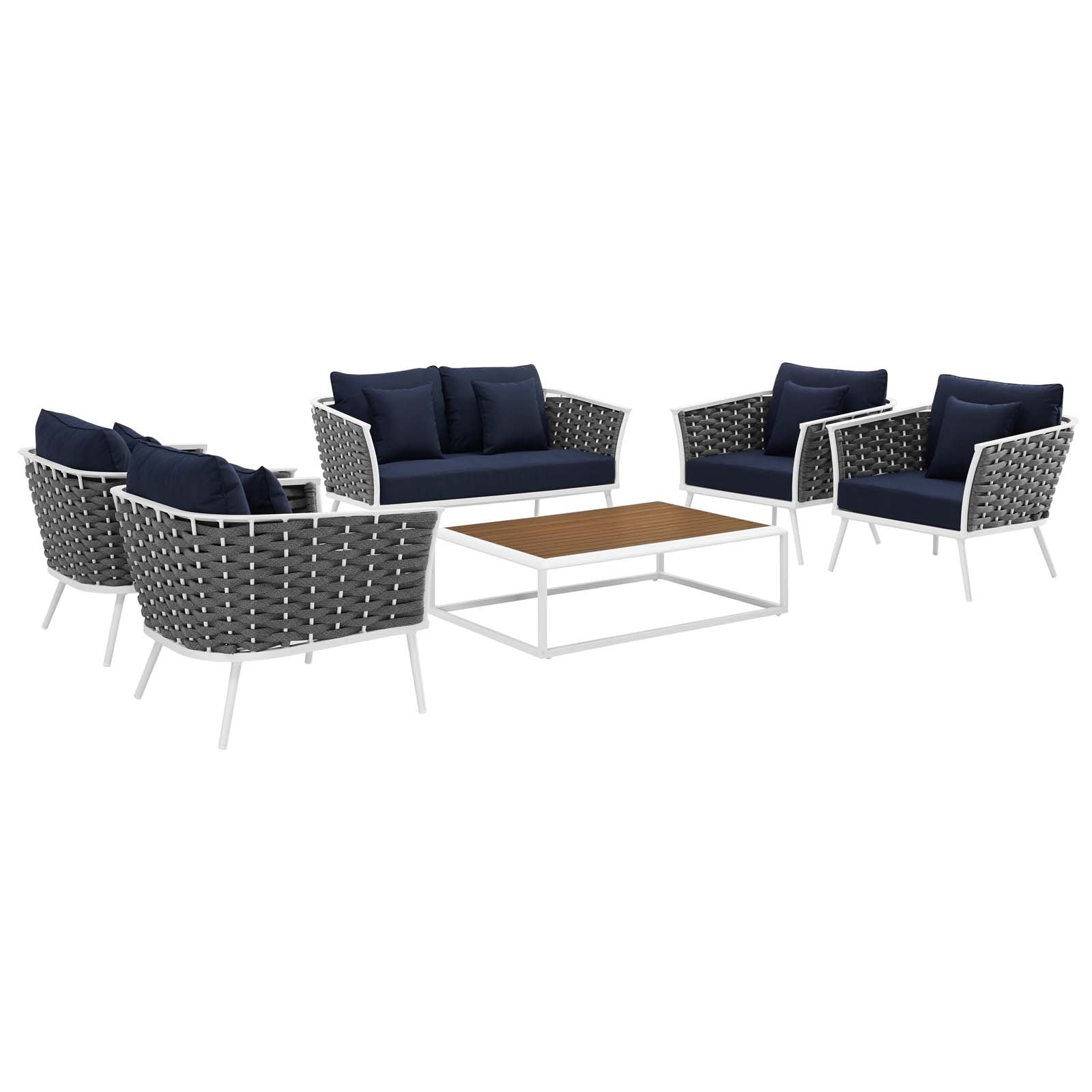 Modway Outdoor Conversation Sets - Stance 6 Piece Outdoor 119"W Patio Aluminum Sectional Sofa Set White