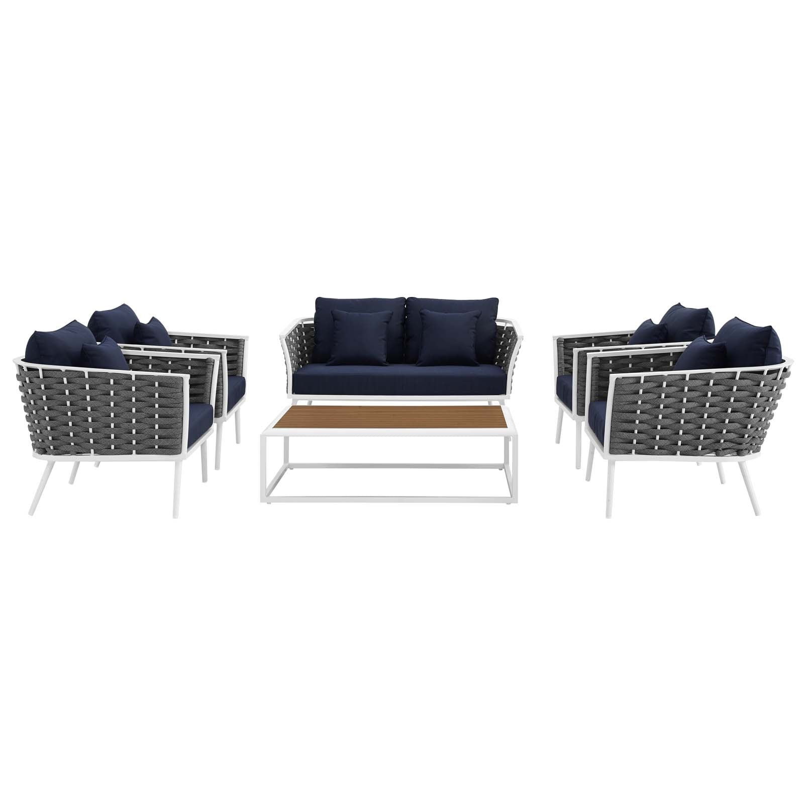 Stance 6 Piece Outdoor 119"W Patio Aluminum Sectional Sofa Set White
