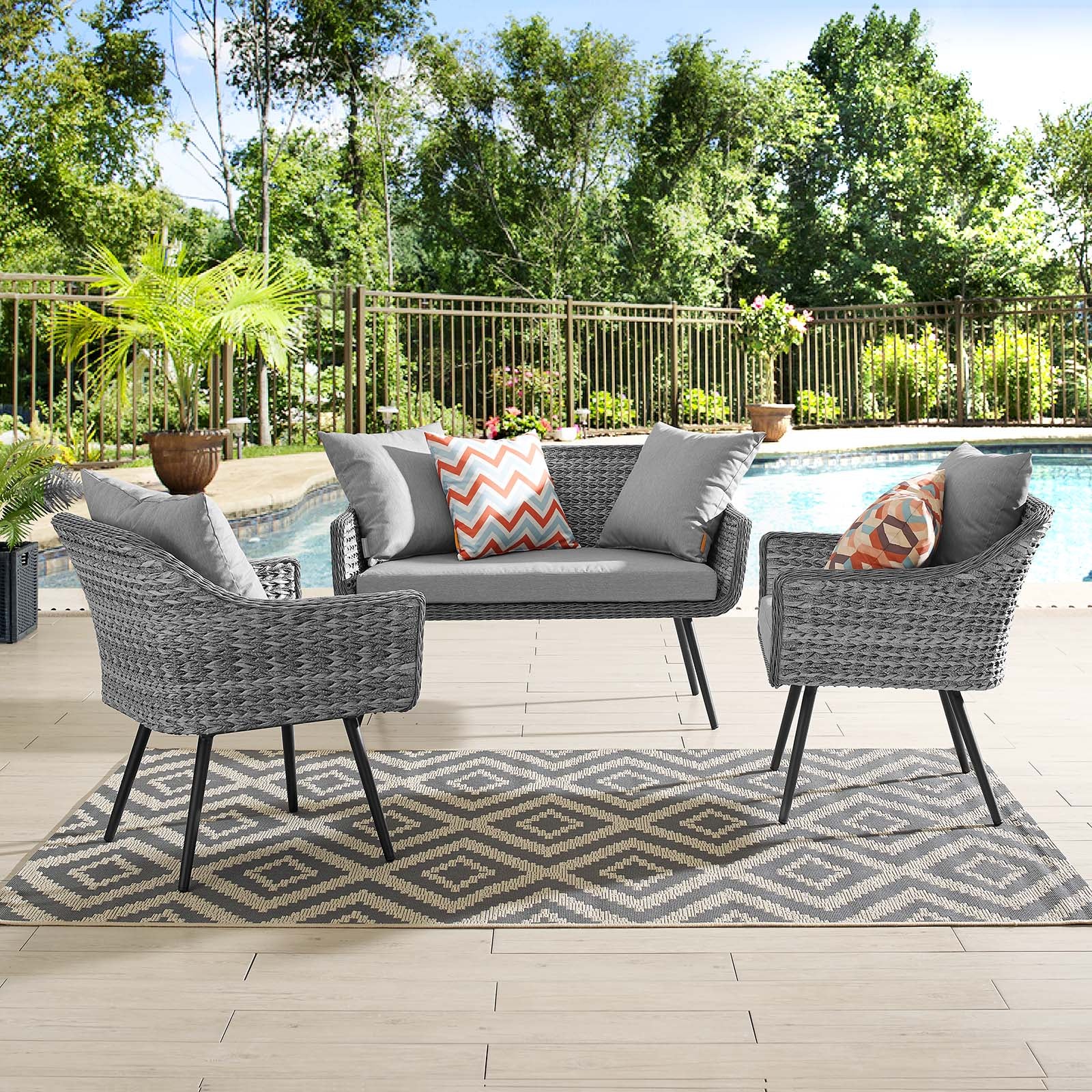 Modway Outdoor Conversation Sets - Endeavor 3-Piece Outdoor Sectional Sofa Set Gray