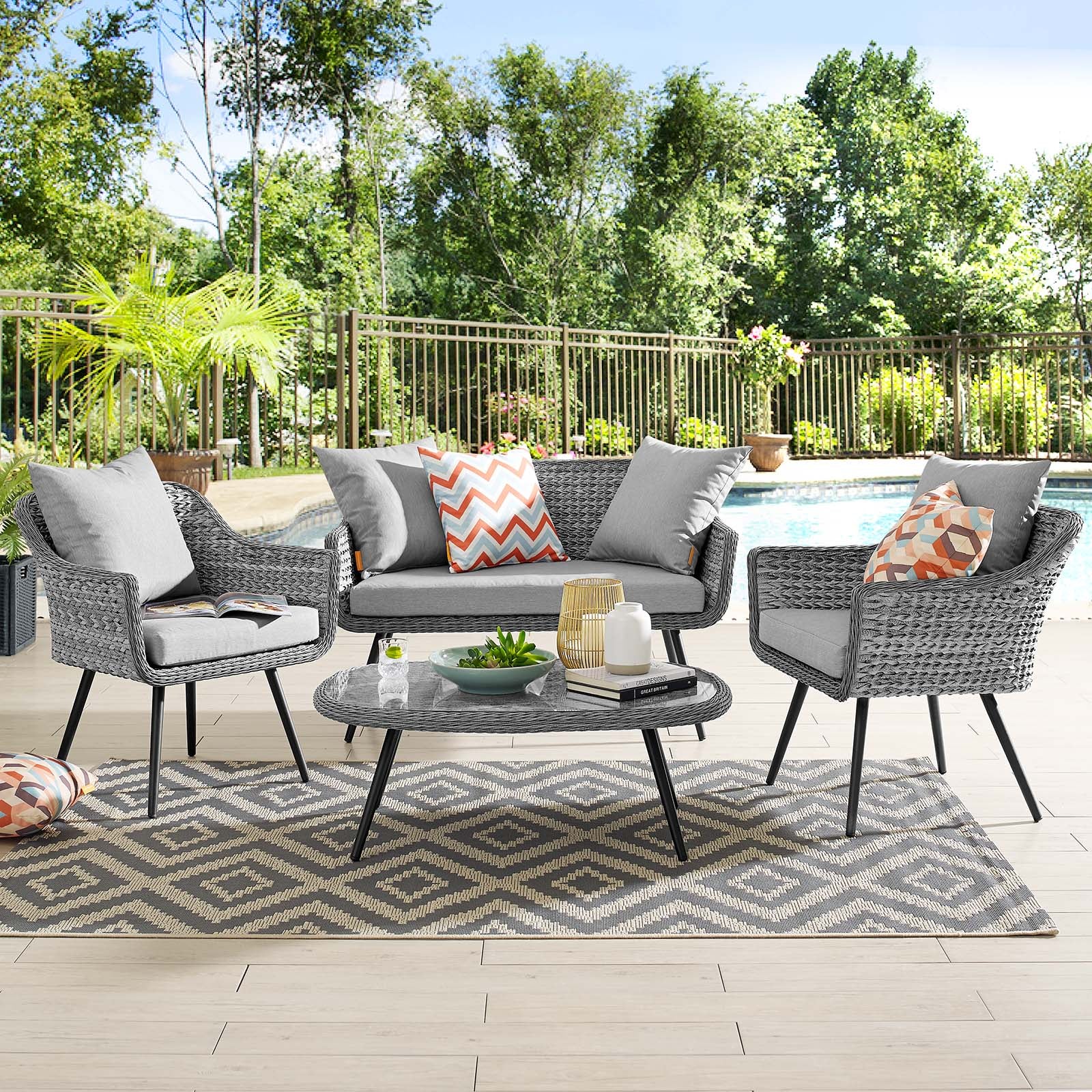 Modway Outdoor Conversation Sets - Endeavor 4 Piece Outdoor Set Gray