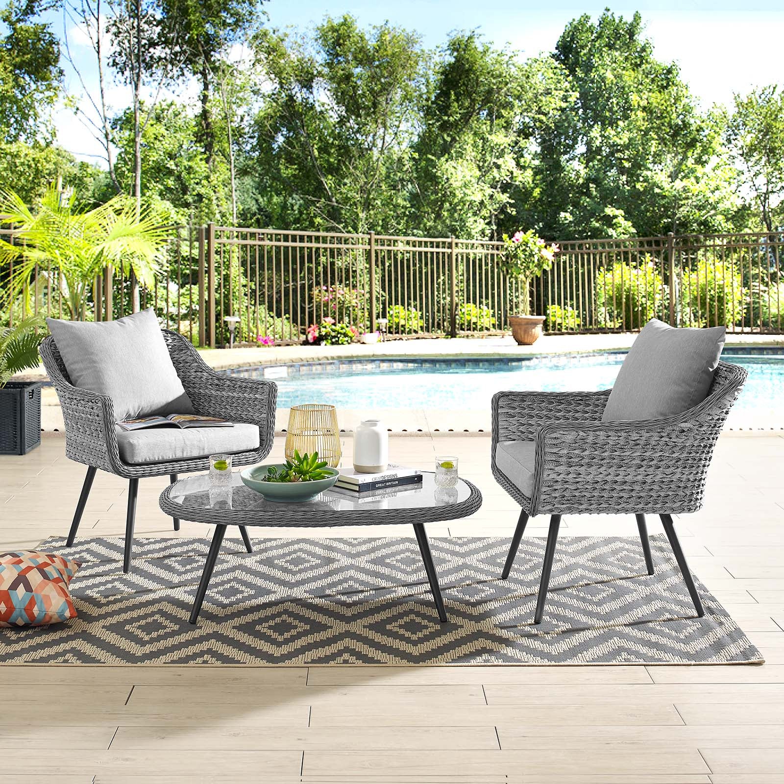 Modway Outdoor Conversation Sets - Endeavor 3 Piece Outdoor Set Gray