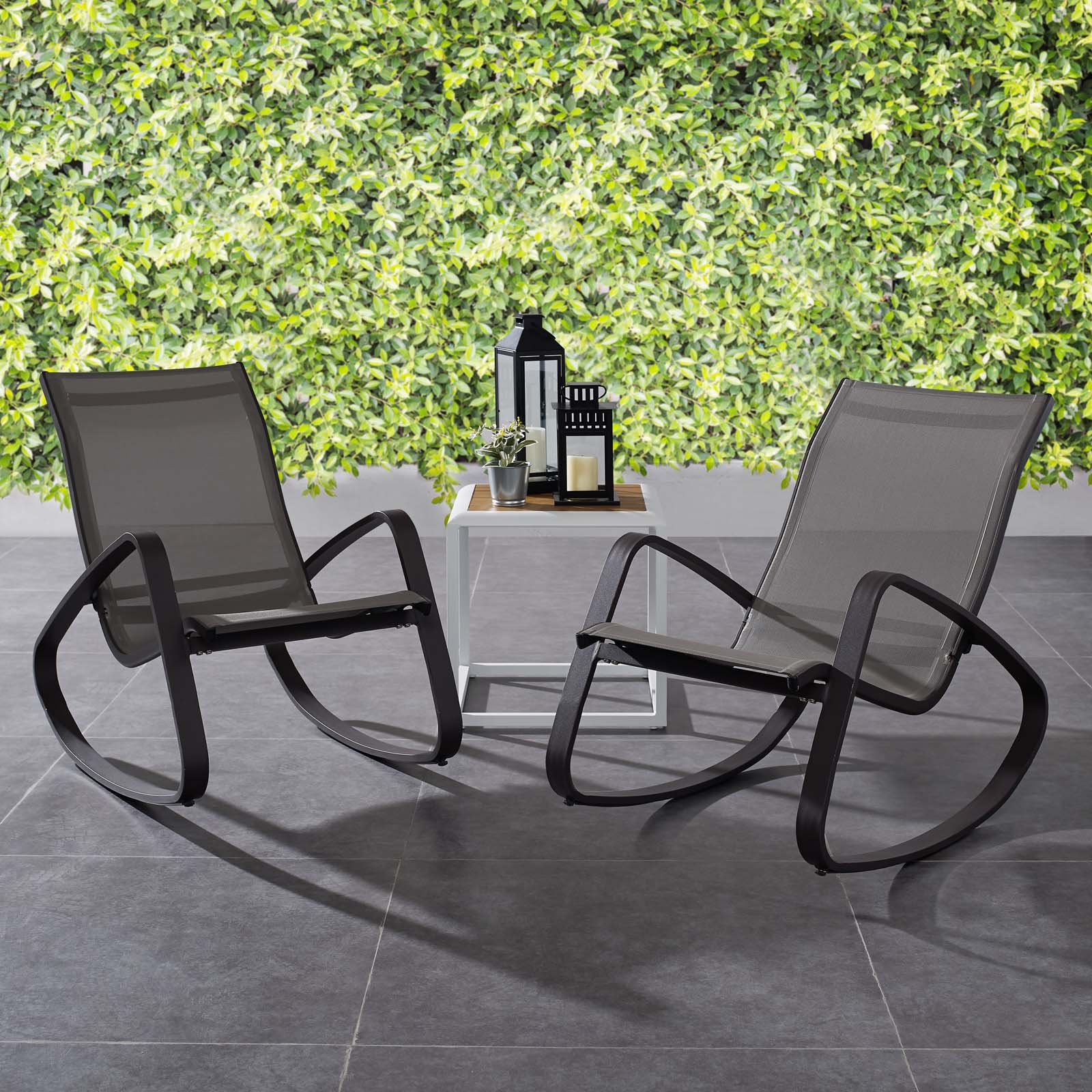 Modway Outdoor Chairs - Traveler Rocking Lounge Chair Outdoor Patio Black (Set Of 2)