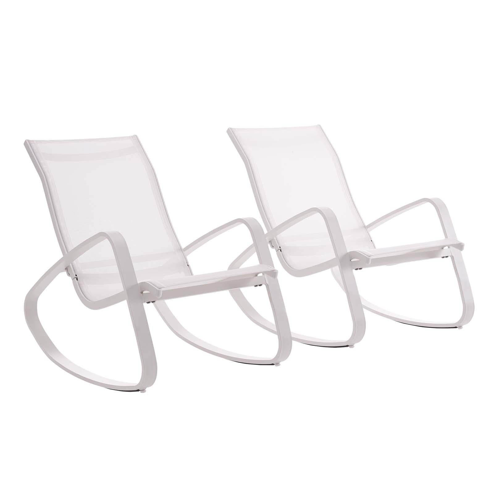 Modway Outdoor Chairs - Traveler Rocking Lounge Chair Outdoor Patio Mesh Sling Set of 2 White White