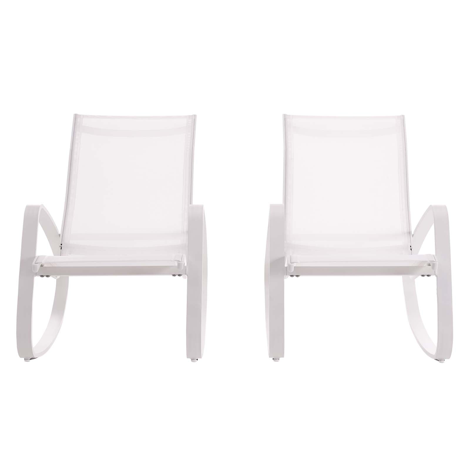 Modway Outdoor Chairs - Traveler Rocking Lounge Chair Outdoor Patio Mesh Sling Set of 2 White White