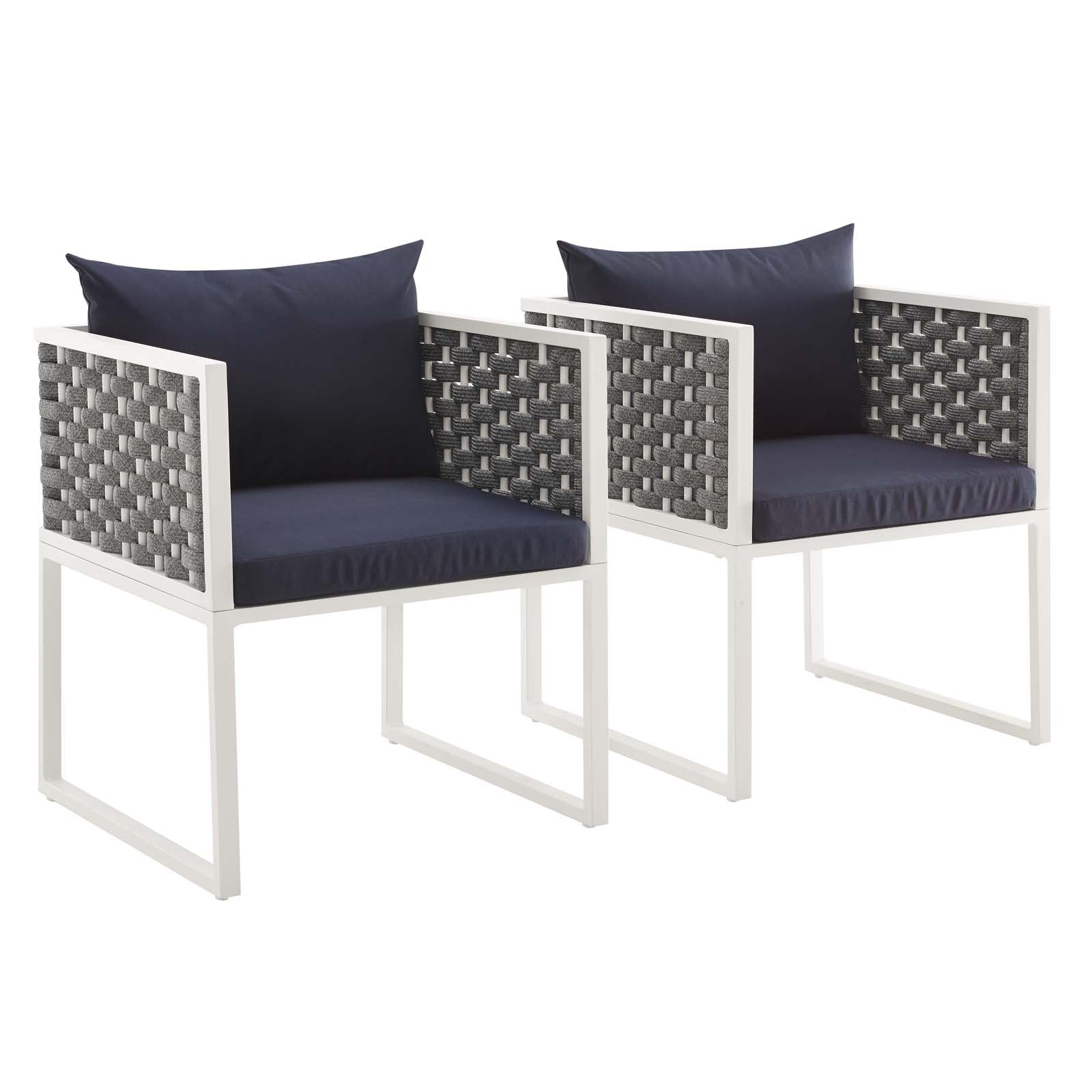 Modway Outdoor Chairs - Stance Dining Armchair Outdoor Patio White & Navy (Set of 2)