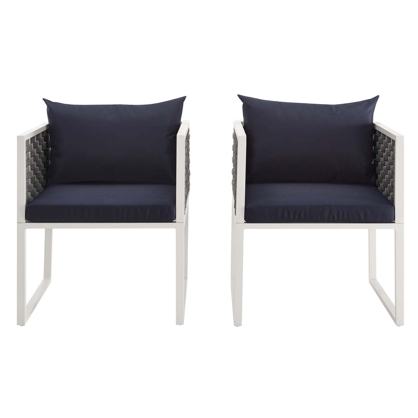 Modway Outdoor Chairs - Stance Dining Armchair Outdoor Patio White & Navy (Set of 2)