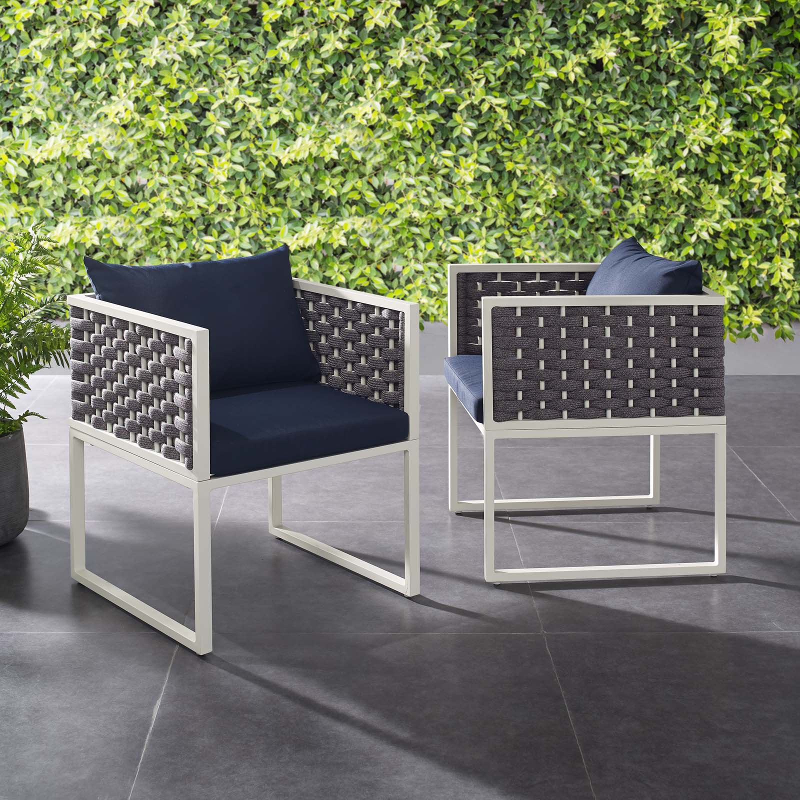 Modway Outdoor Chairs - Stance Dining Armchair Outdoor Patio White & Navy (Set of 2)