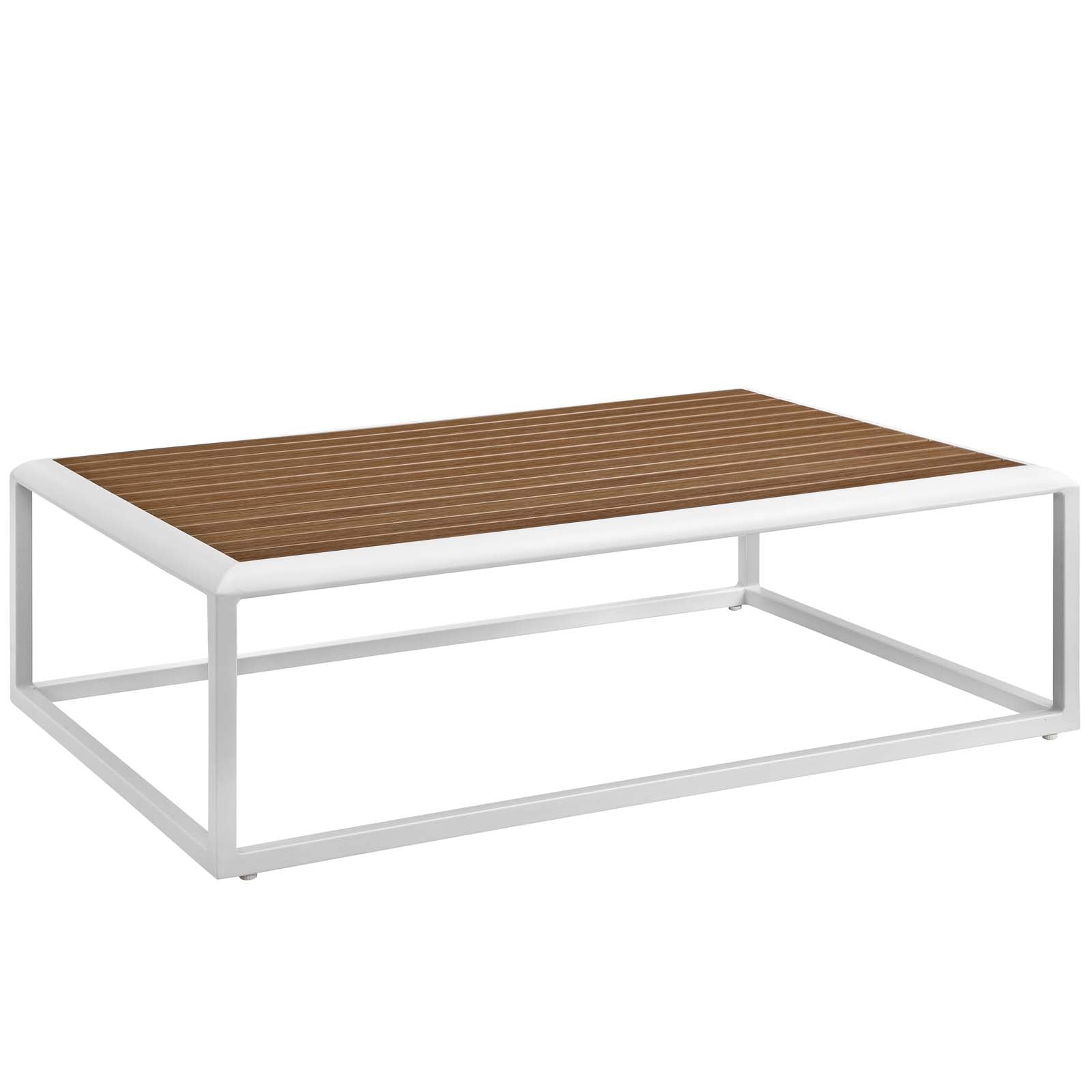 Modway Outdoor Conversation Sets - Stance 5 Piece Outdoor 139.5"W Patio Aluminum Sectional Sofa Set White