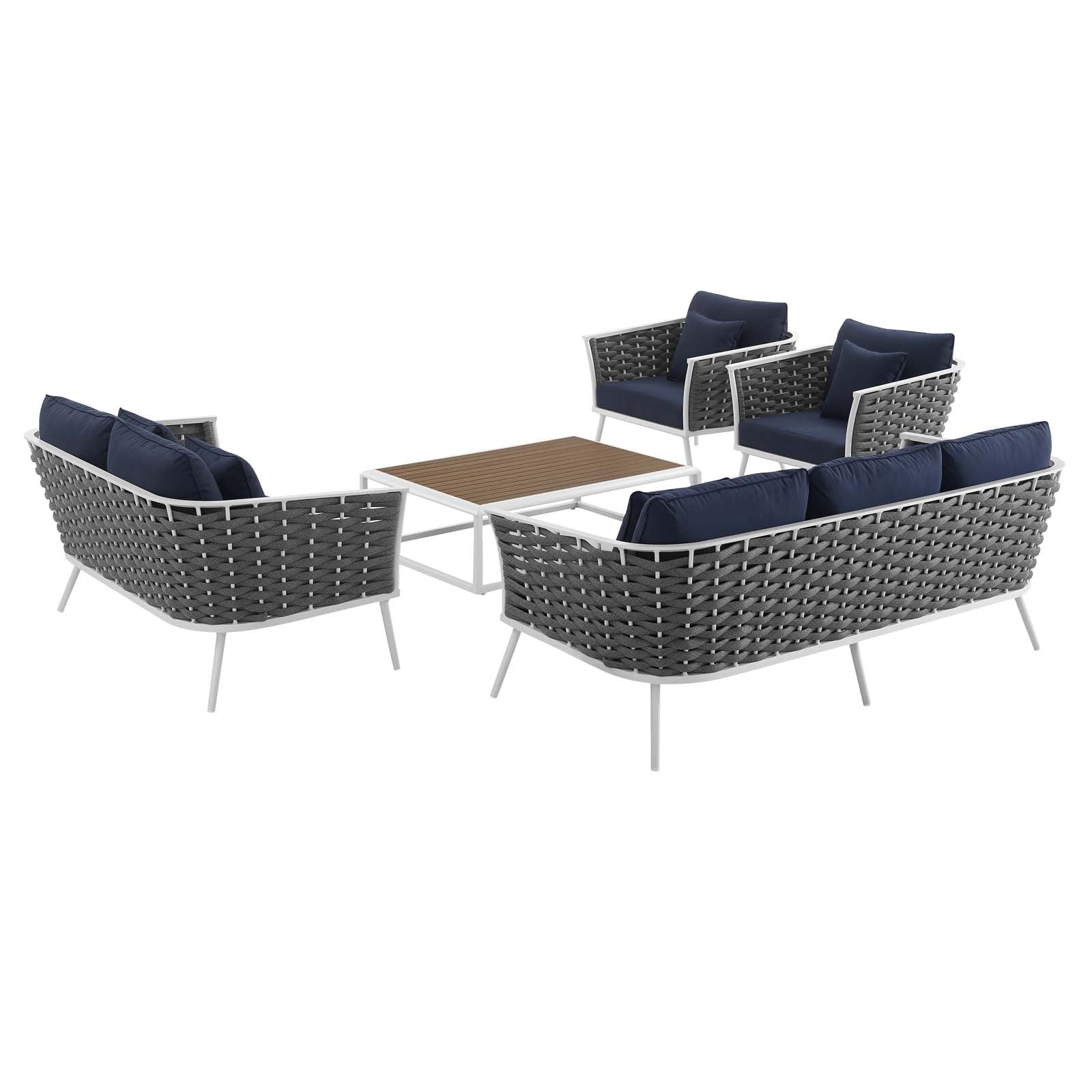 Modway Outdoor Conversation Sets - Stance 5 Piece Outdoor 139.5"W Patio Aluminum Sectional Sofa Set White