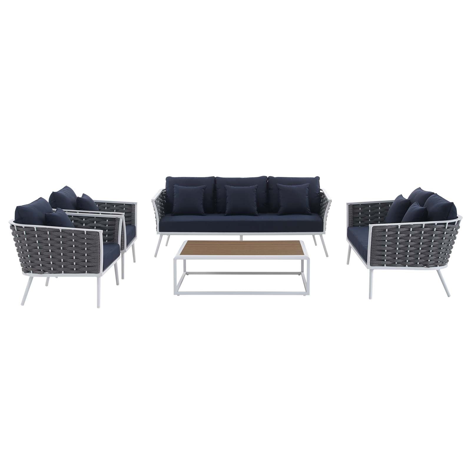 Stance 5 Piece Outdoor 139.5"W Patio Aluminum Sectional Sofa Set White