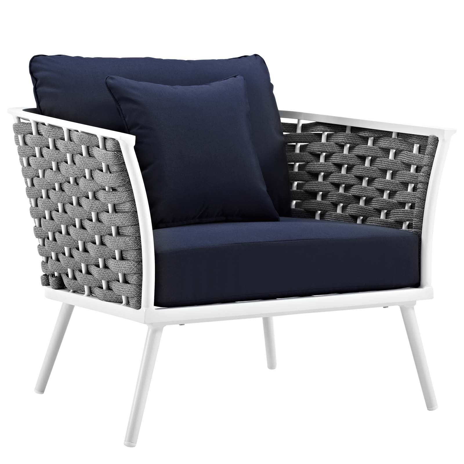 Modway Outdoor Conversation Sets - Stance 5 Piece Outdoor 139.5"W Patio Aluminum Sectional Sofa Set White