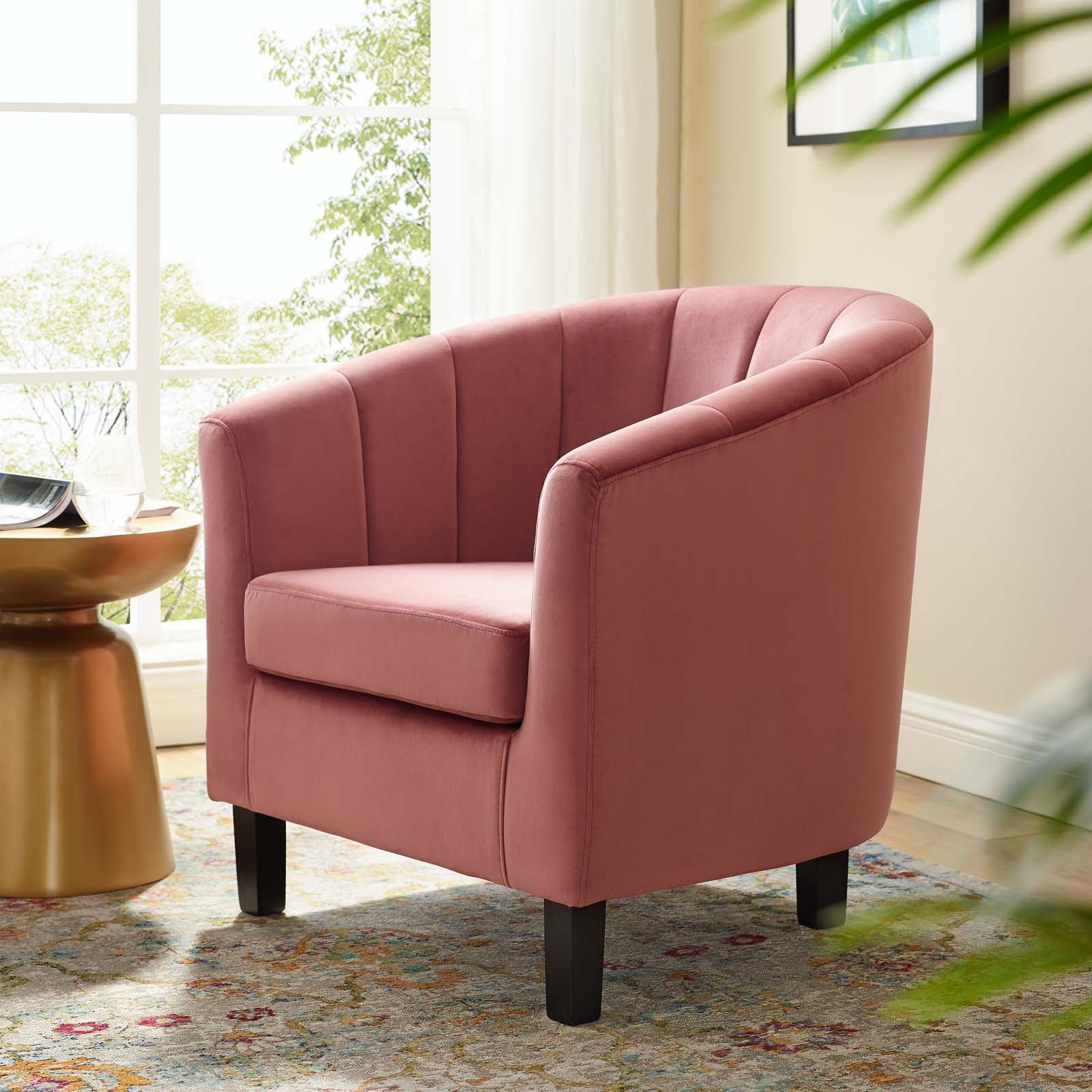 Modway Chairs - Prospect Channel Tufted Performance Velvet Armchair Dusty Rose