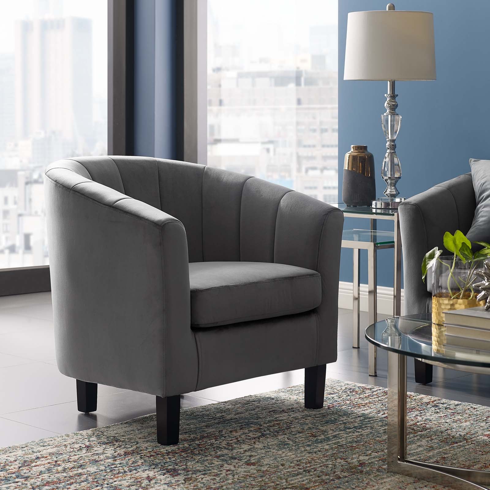 Modway Accent Chairs - Prospect Channel Tufted Performance Velvet Armchair Gray