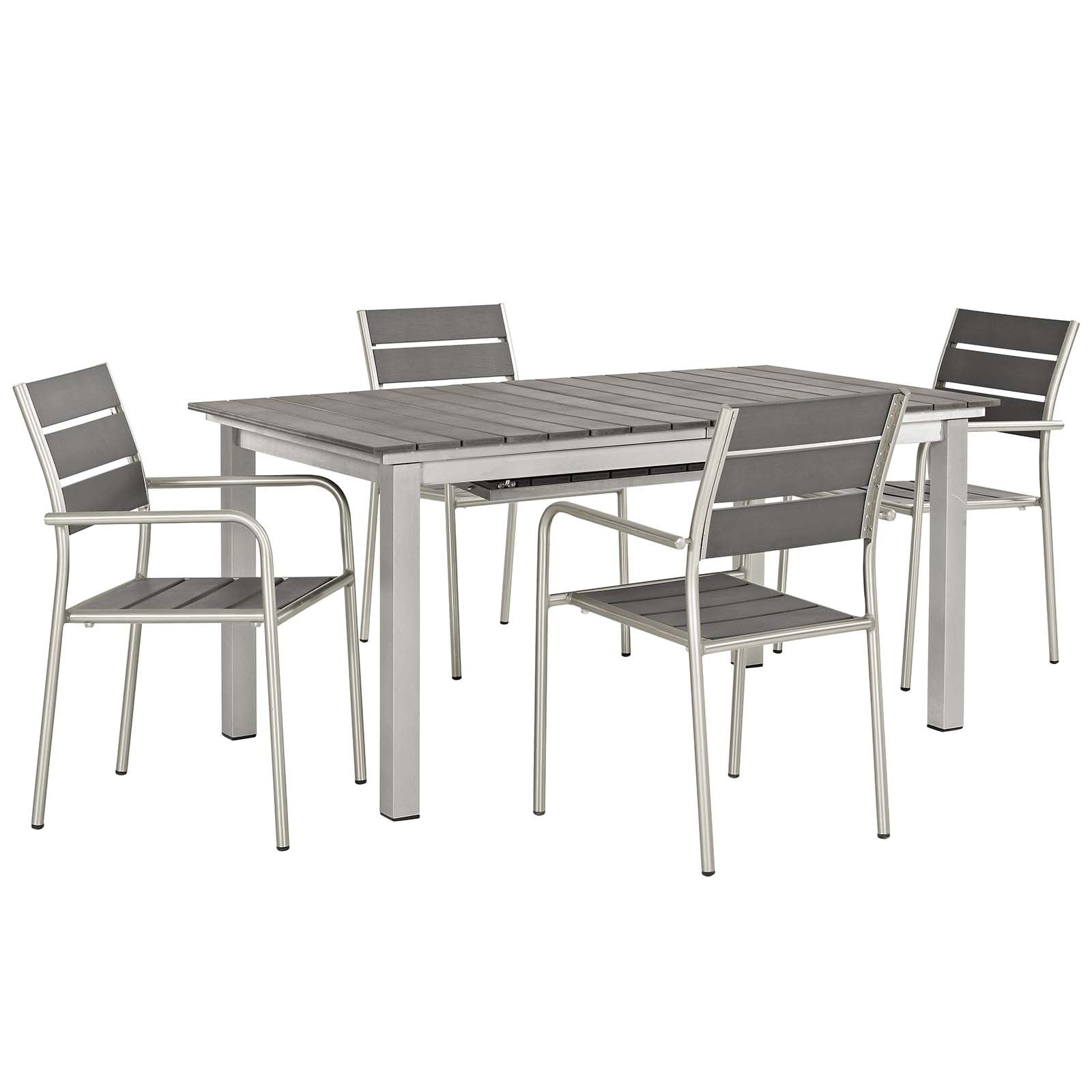 Modway Outdoor Dining Sets - Shore 5 Piece Outdoor Patio Aluminum Dining Set Silver Gray