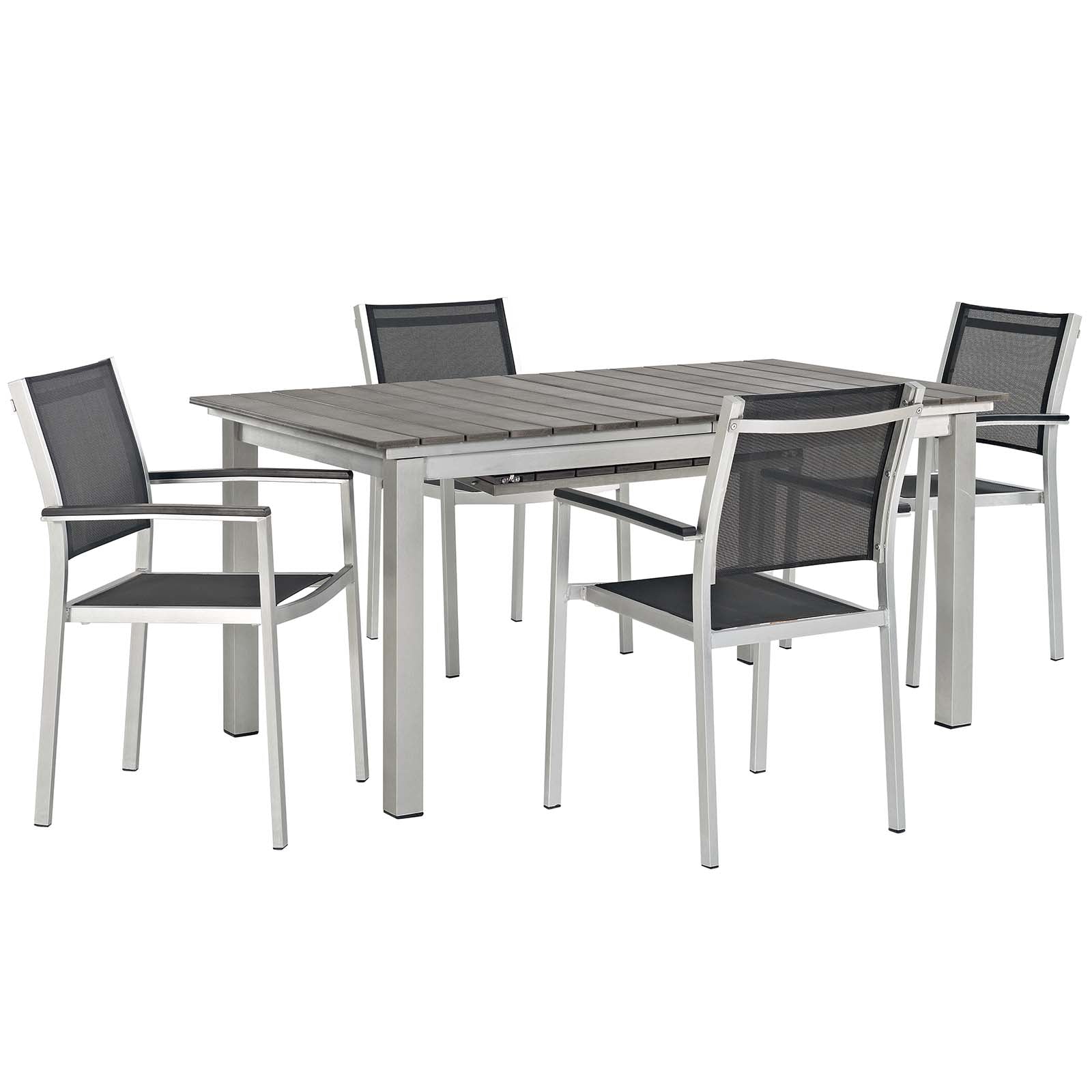 Modway Outdoor Dining Sets - Shore 5 Piece Outdoor Patio Aluminum Dining Set Silver Black