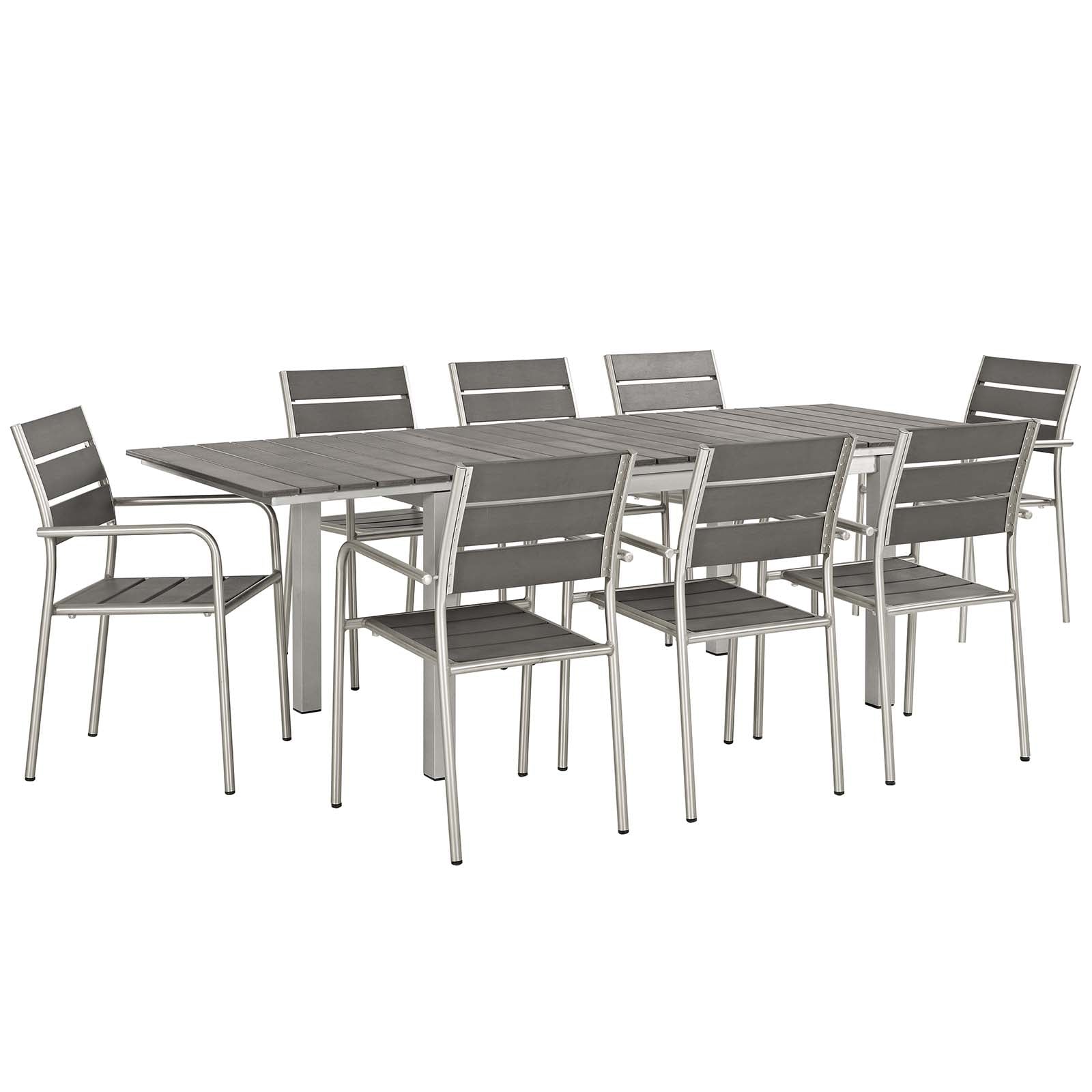 Modway Outdoor Dining Sets - Shore 9 Piece Outdoor Patio Aluminum Dining Set Silver Gray