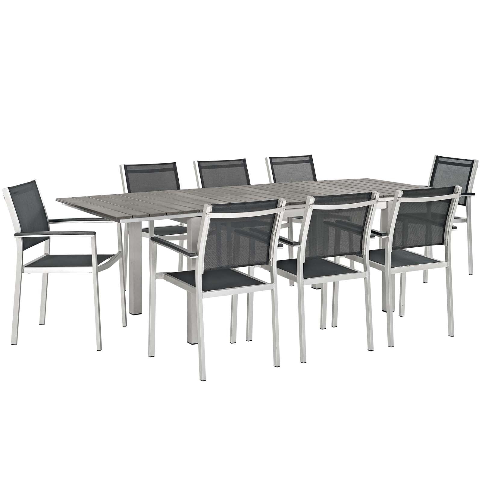 Modway Outdoor Dining Sets - Shore 9 Piece Outdoor Patio Aluminum Dining Set Silver Black