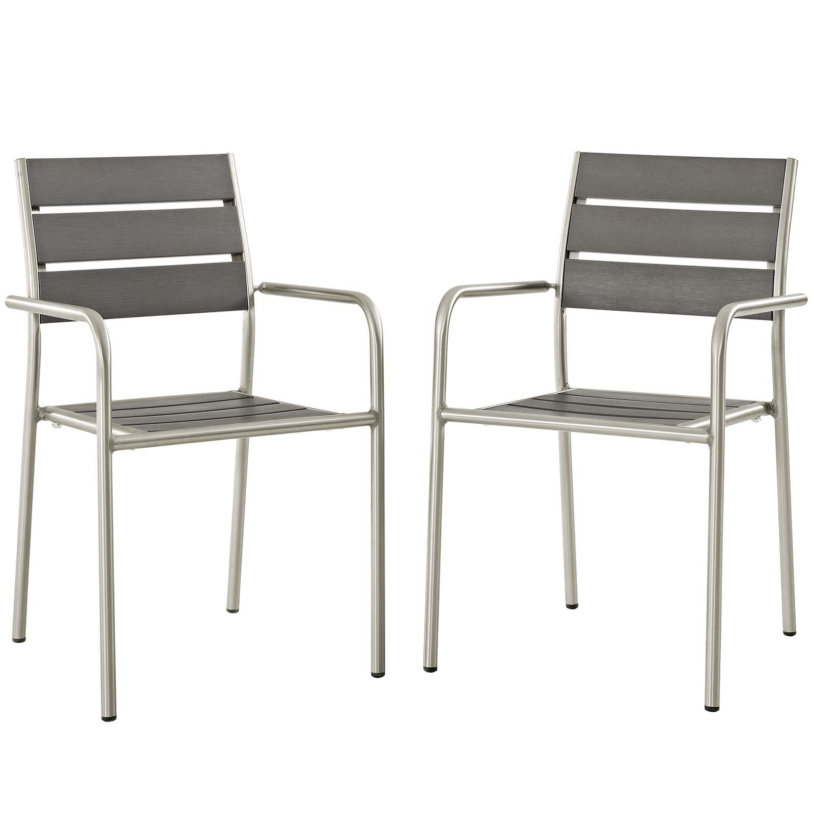 Modway Outdoor Dining Chairs - Shore Outdoor Patio Aluminum Dining Rounded Armchair Set of 2 Silver Gray