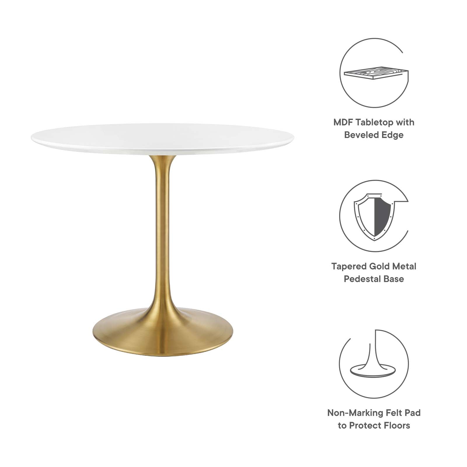 Modway Dining Tables - Lippa 36" Round Wood Dining Table Gold White