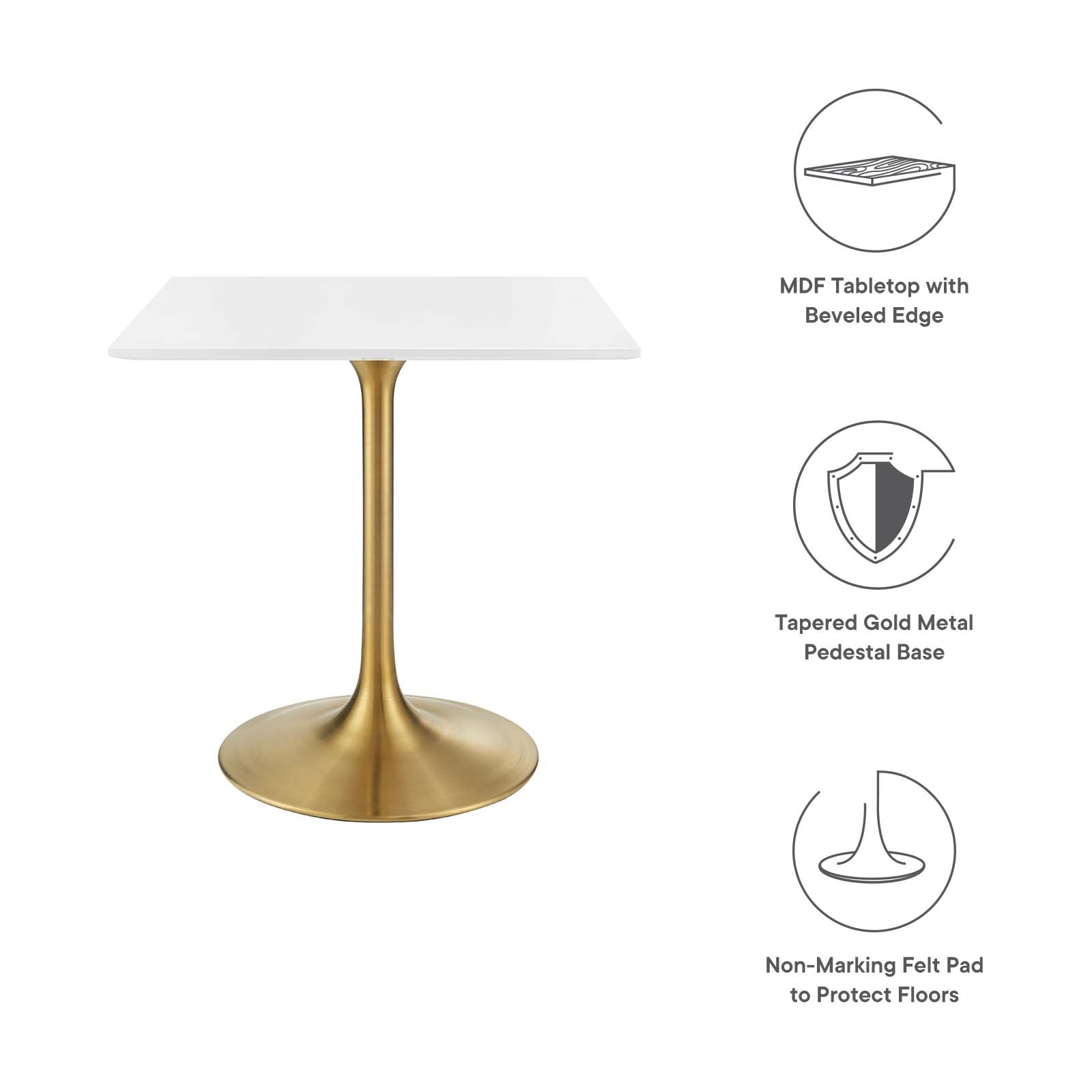 Modway Dining Tables - Lippa 28" Square Wood Top Dining Table Gold White