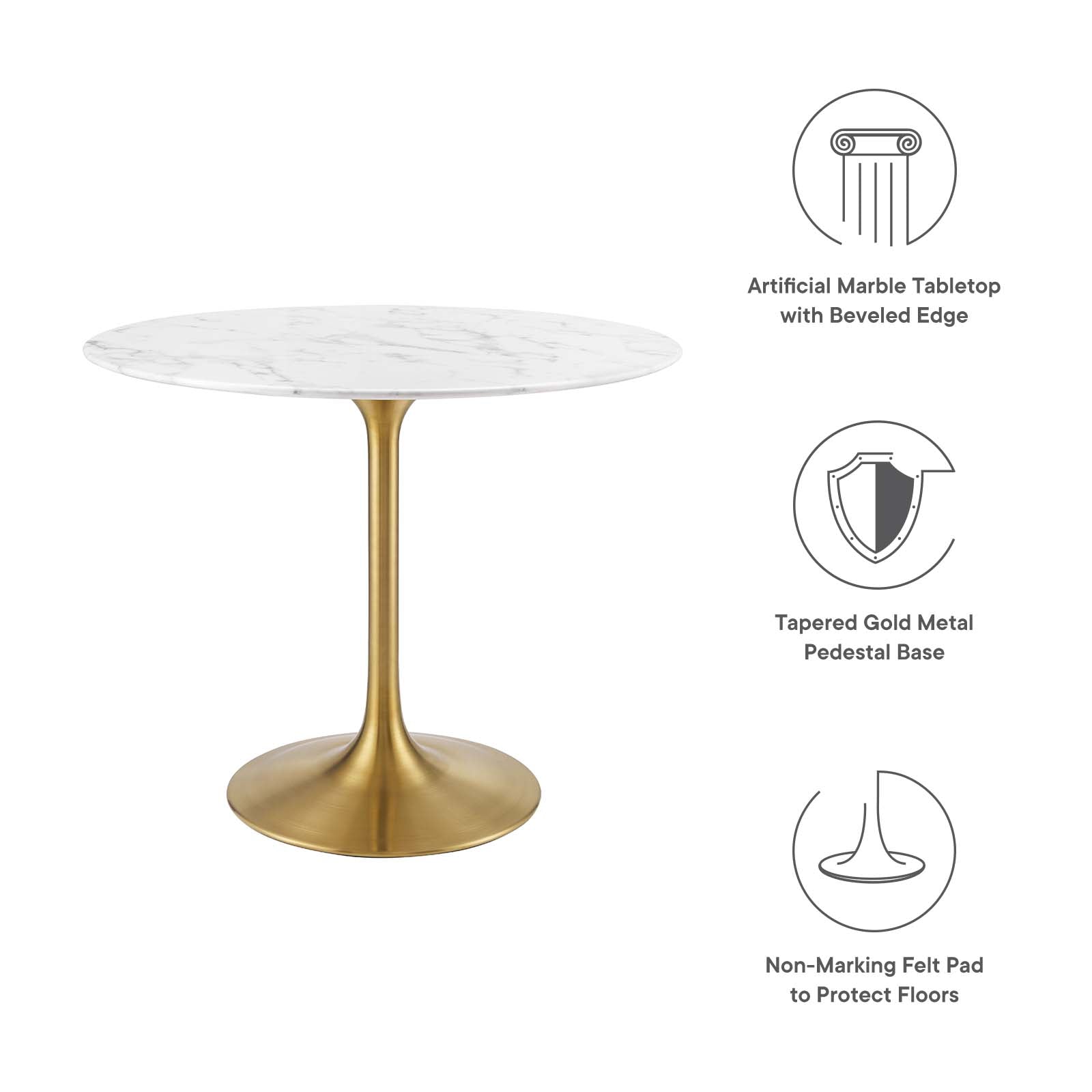Modway Dining Tables - Lippa-36"-Round-Artificial-Marble-Dining-Table-Gold-White