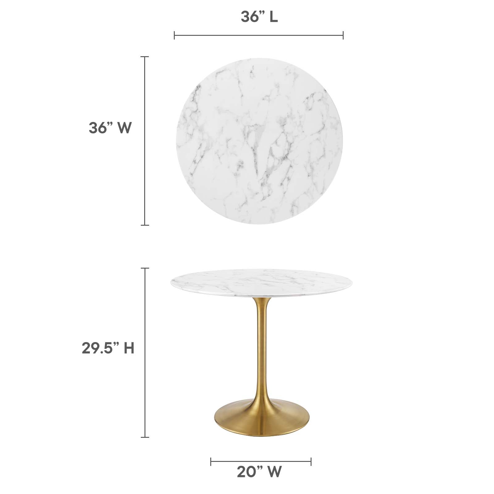 Modway Dining Tables - Lippa-36"-Round-Artificial-Marble-Dining-Table-Gold-White