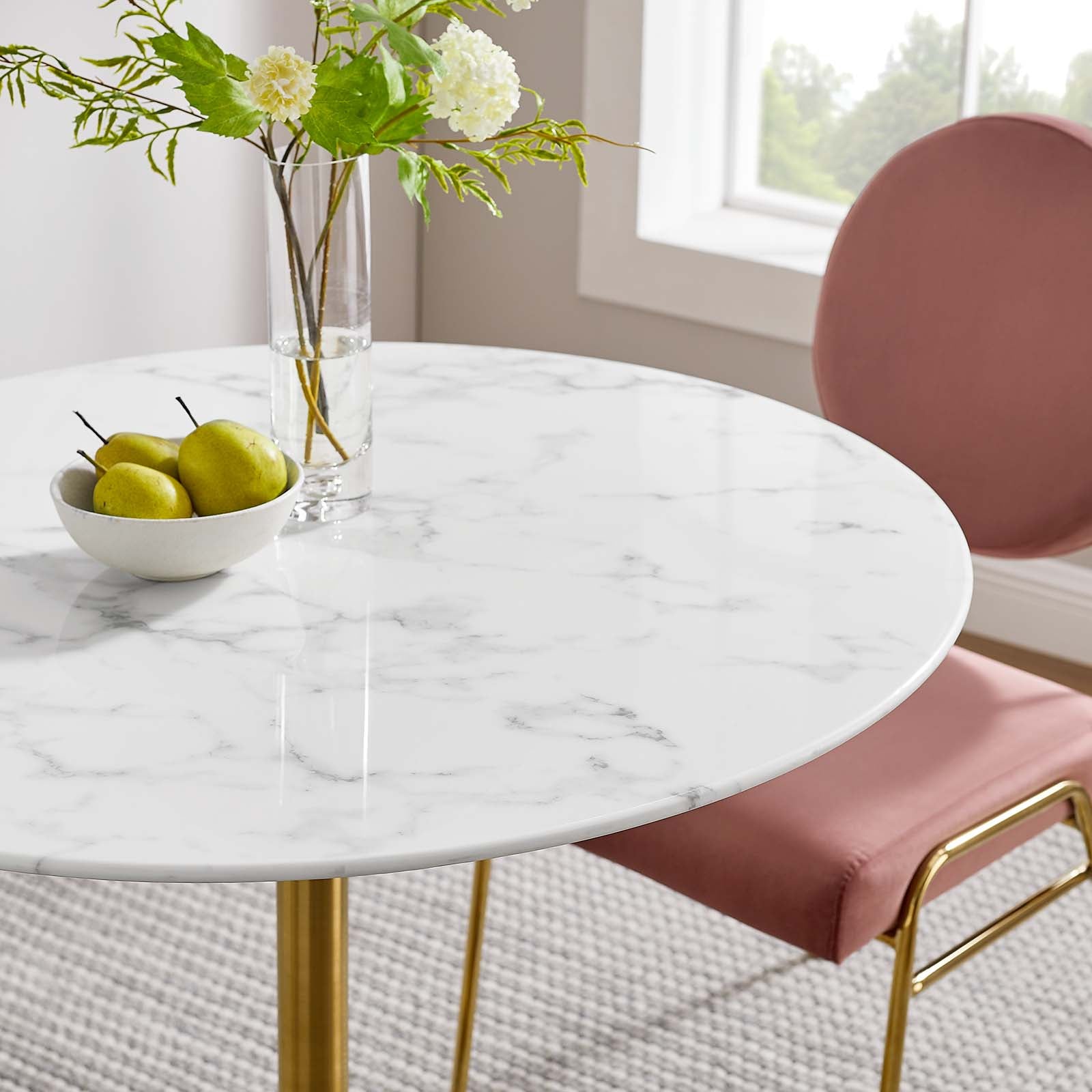 Modway Dining Tables - Lippa-36"-Round-Artificial-Marble-Dining-Table-Gold-White