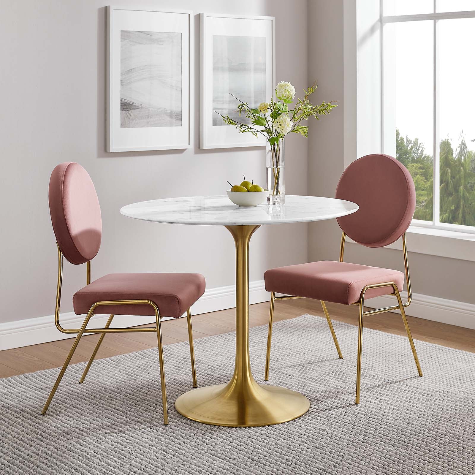 Modway Dining Tables - Lippa-36"-Round-Artificial-Marble-Dining-Table-Gold-White