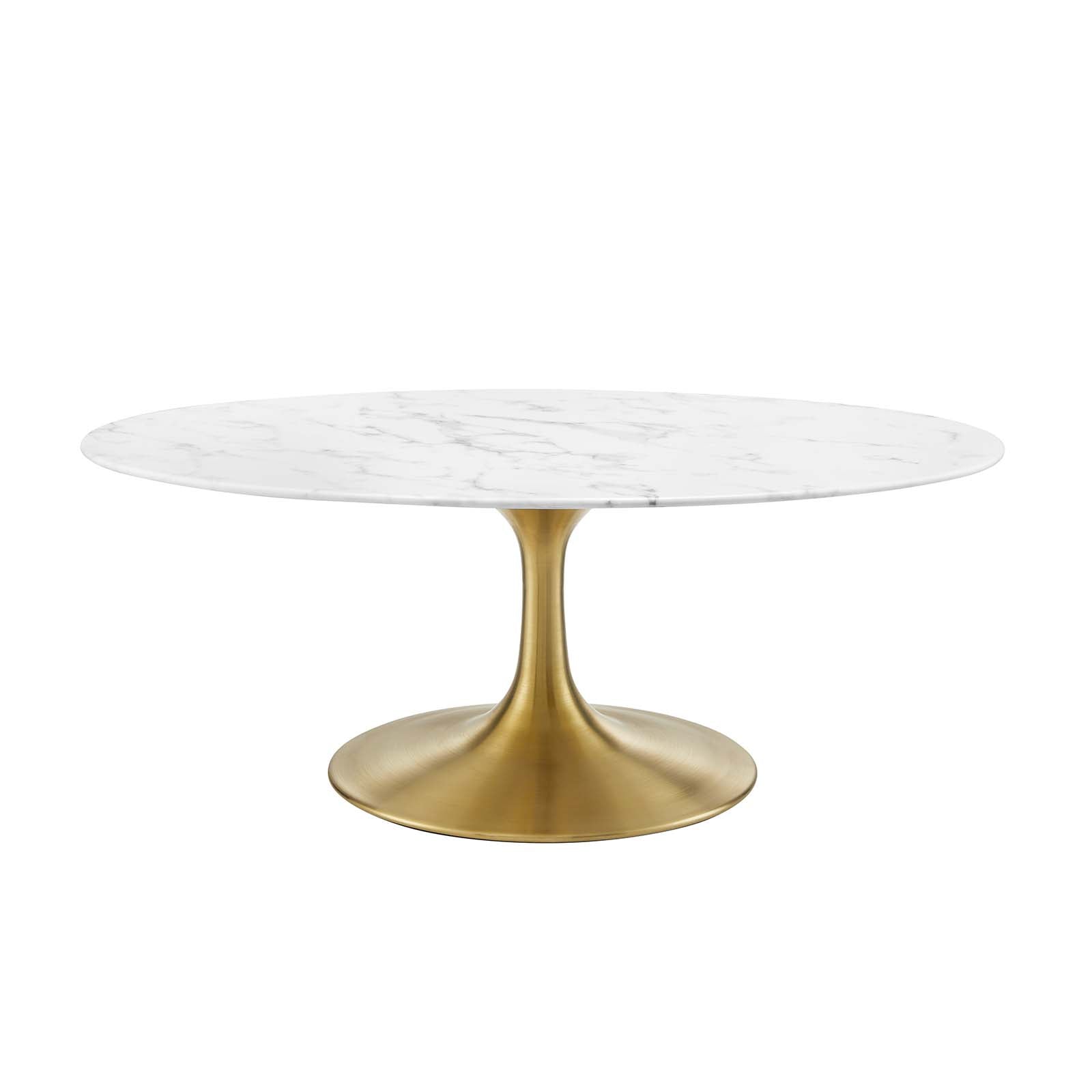 Modway Coffee Tables - Lippa 42" Oval-Shaped Artifical Artificial Marble Coffee Table Gold White