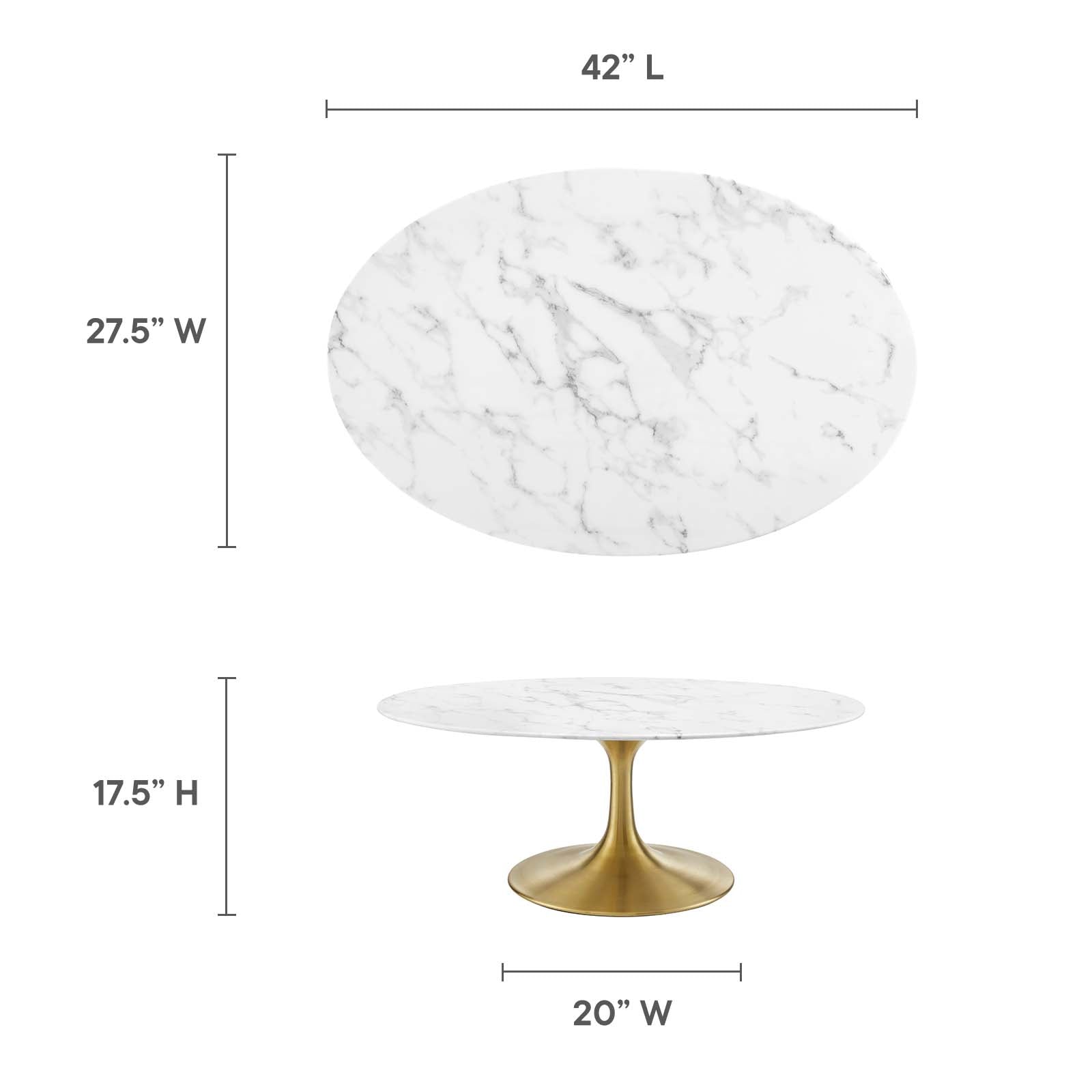 Modway Coffee Tables - Lippa 42" Oval-Shaped Artifical Artificial Marble Coffee Table Gold White