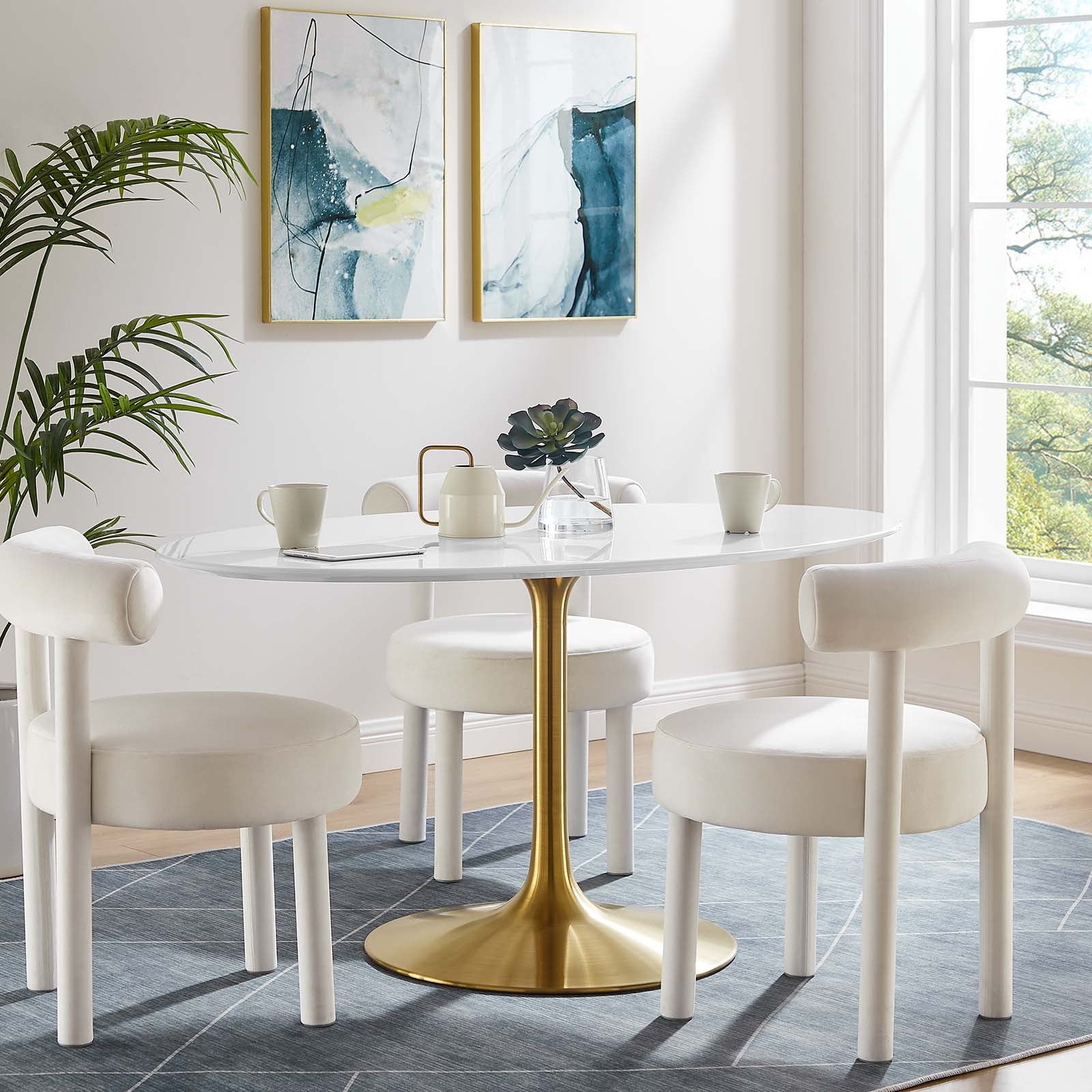 Modway Dining Tables - Lippa 60" Oval Wood Dining Table Gold & White