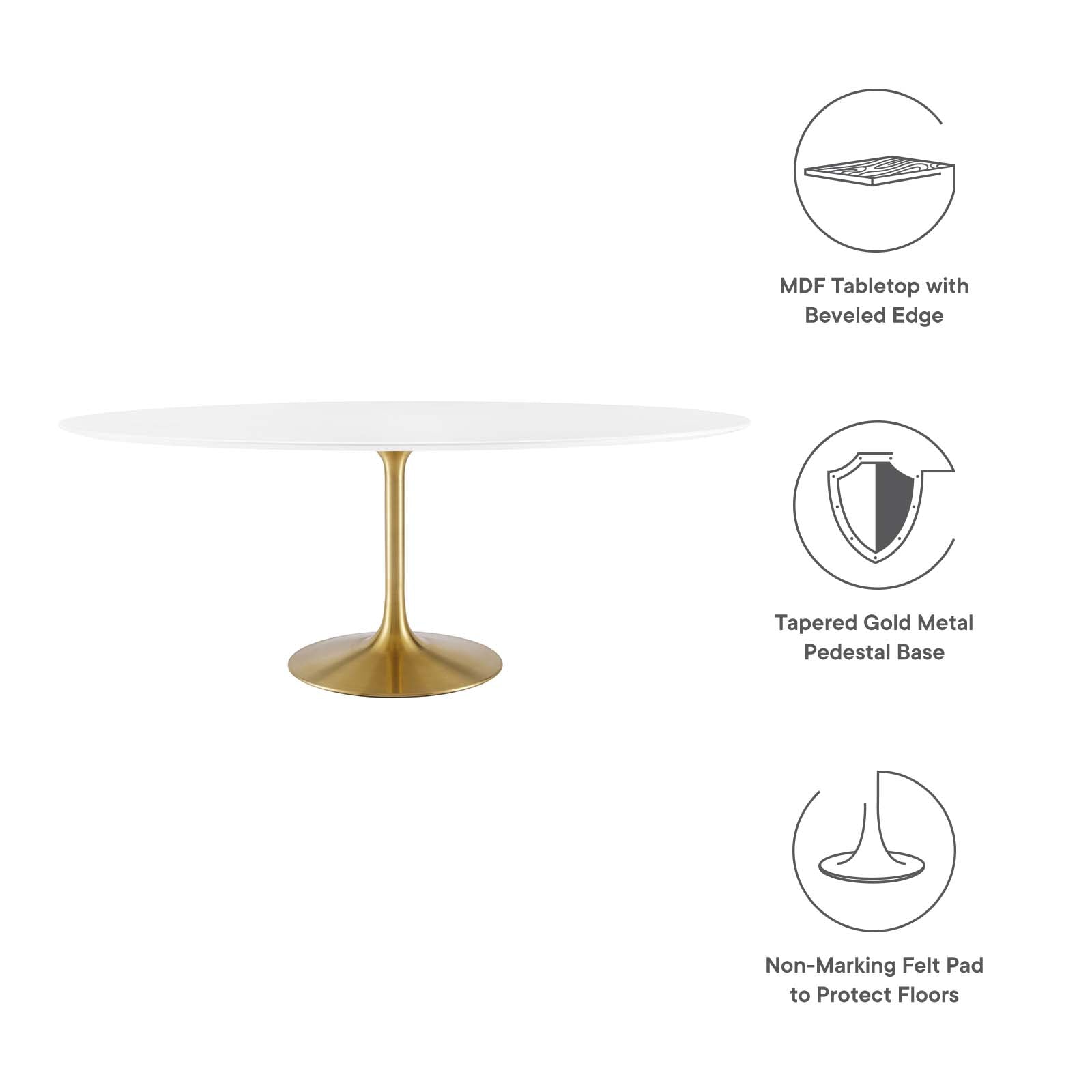 Modway Dining Tables - Lippa 78" Oval Wood Dining Table Gold White