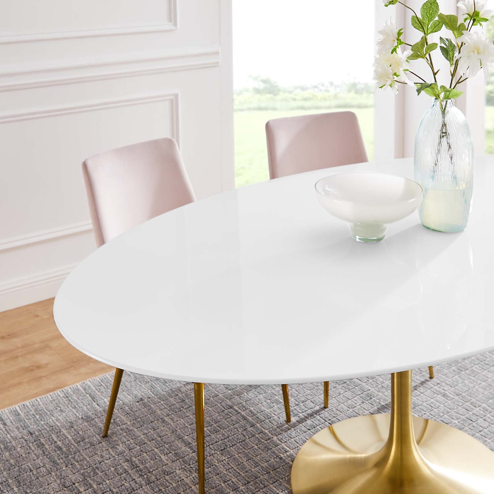 Modway Dining Tables - Lippa 78" Oval Wood Dining Table Gold White