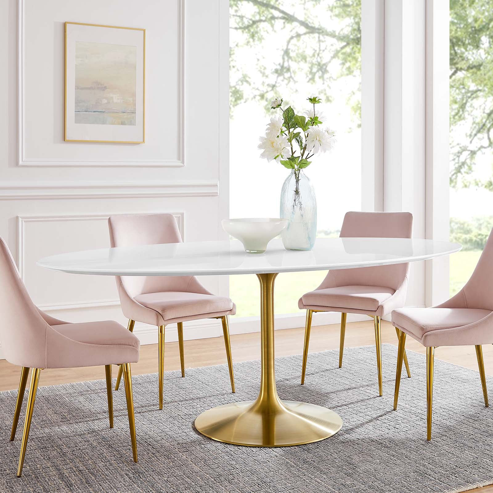 Modway Dining Tables - Lippa 78" Oval Wood Dining Table Gold White